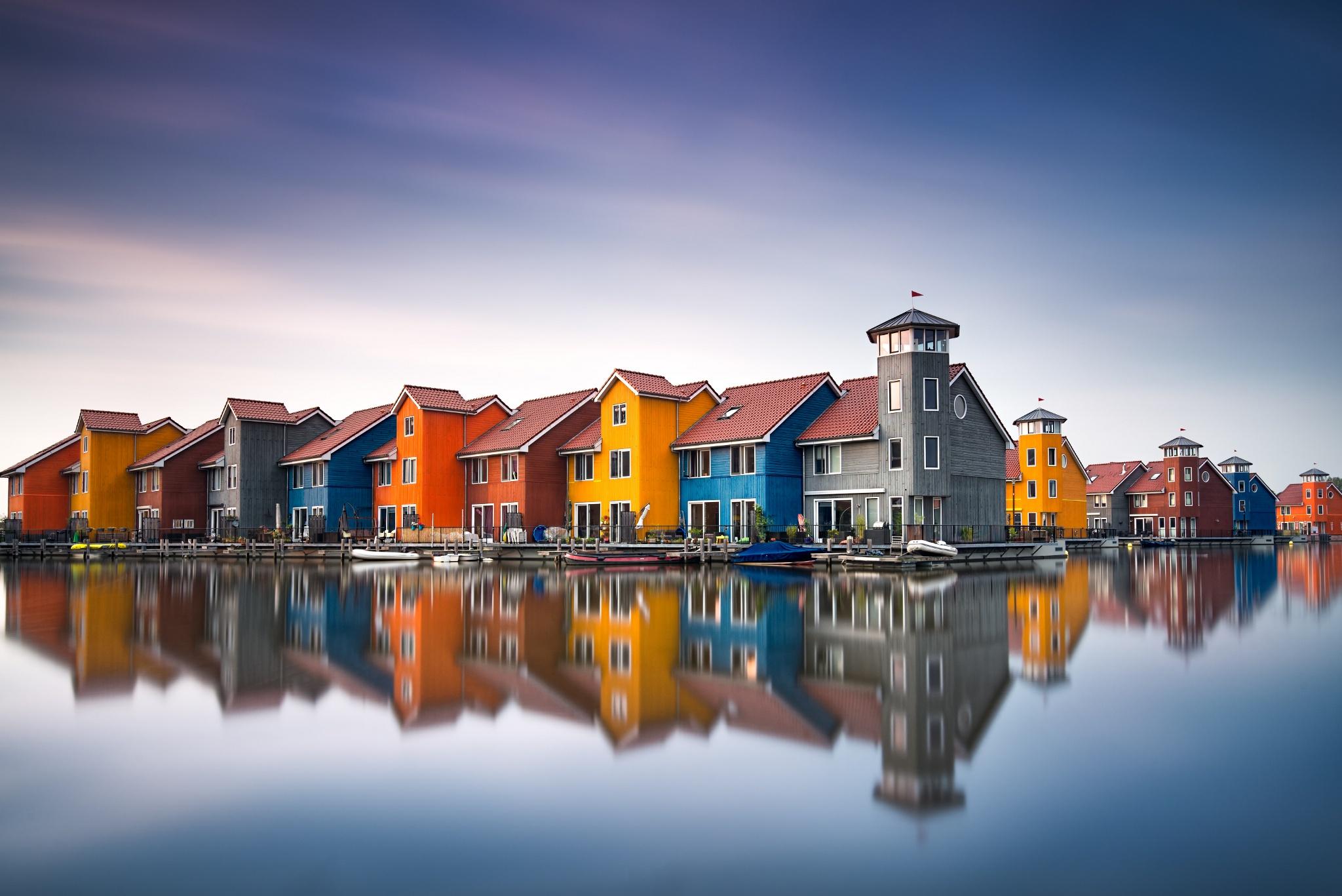 #Dutch, #reflection, #boat, #water, #colorful, #house