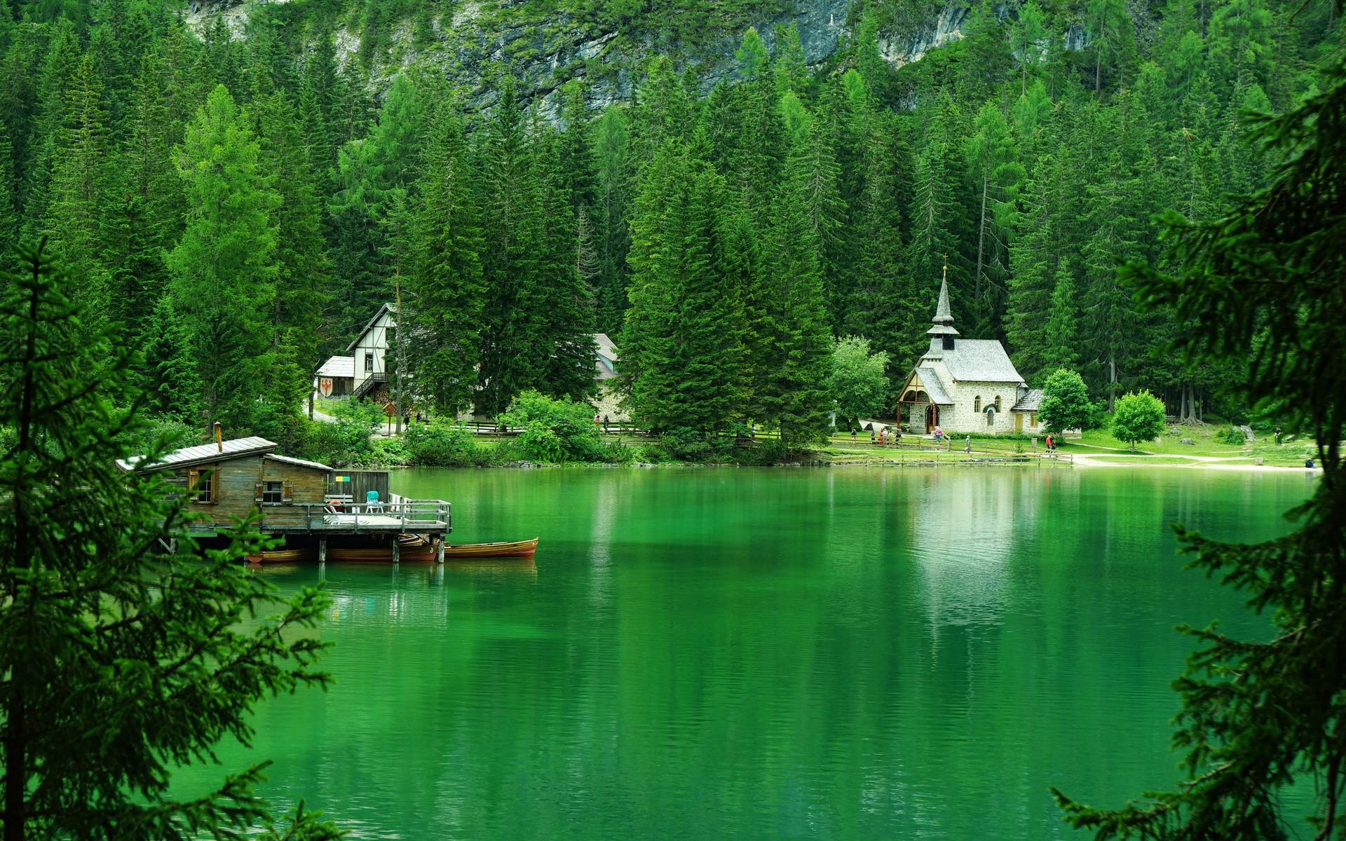 nature, Landscape, Mountain, Trees, Forest, House, Lake, Italy