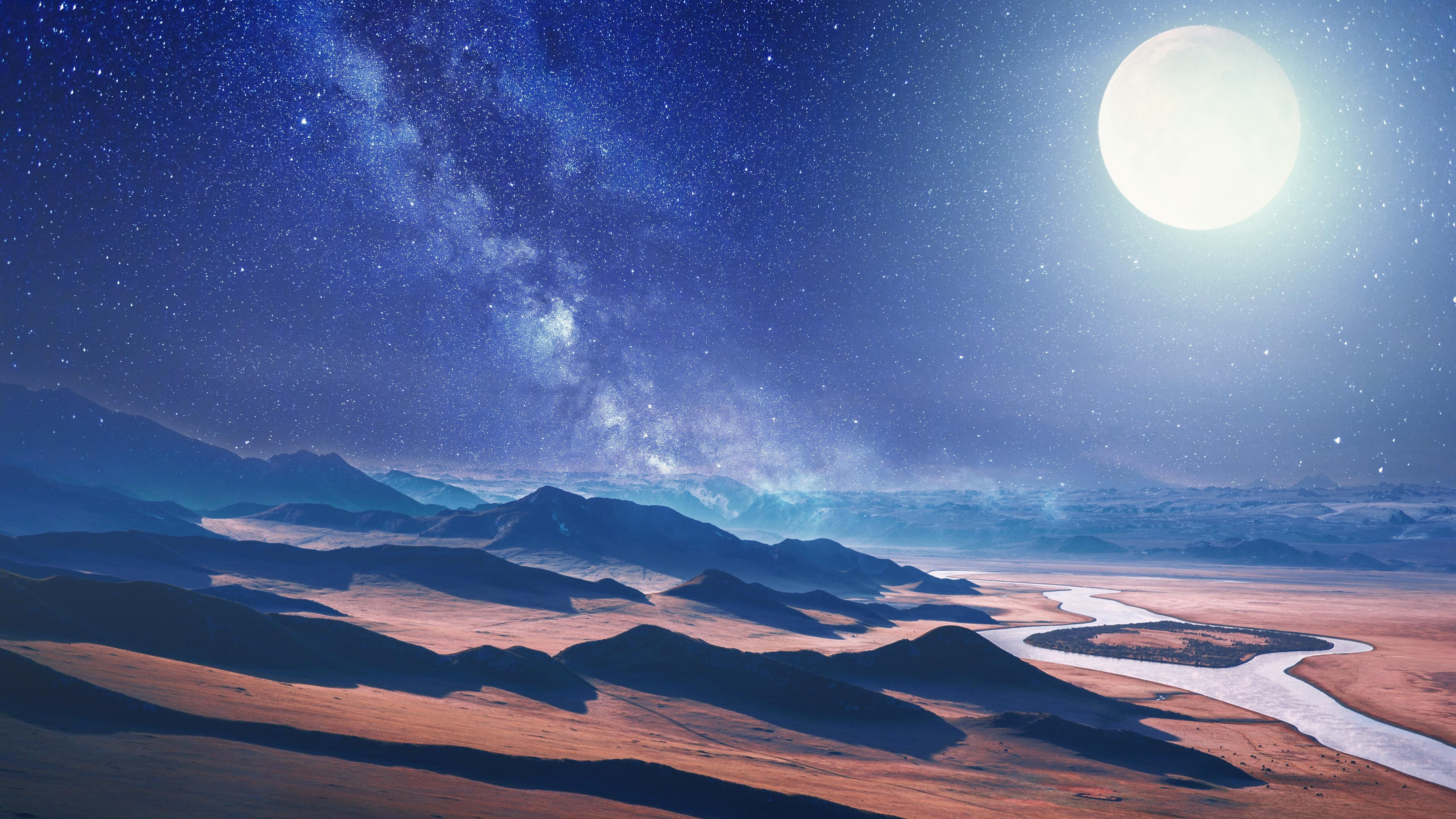 Moon Desert Landscape 5K Wallpaper