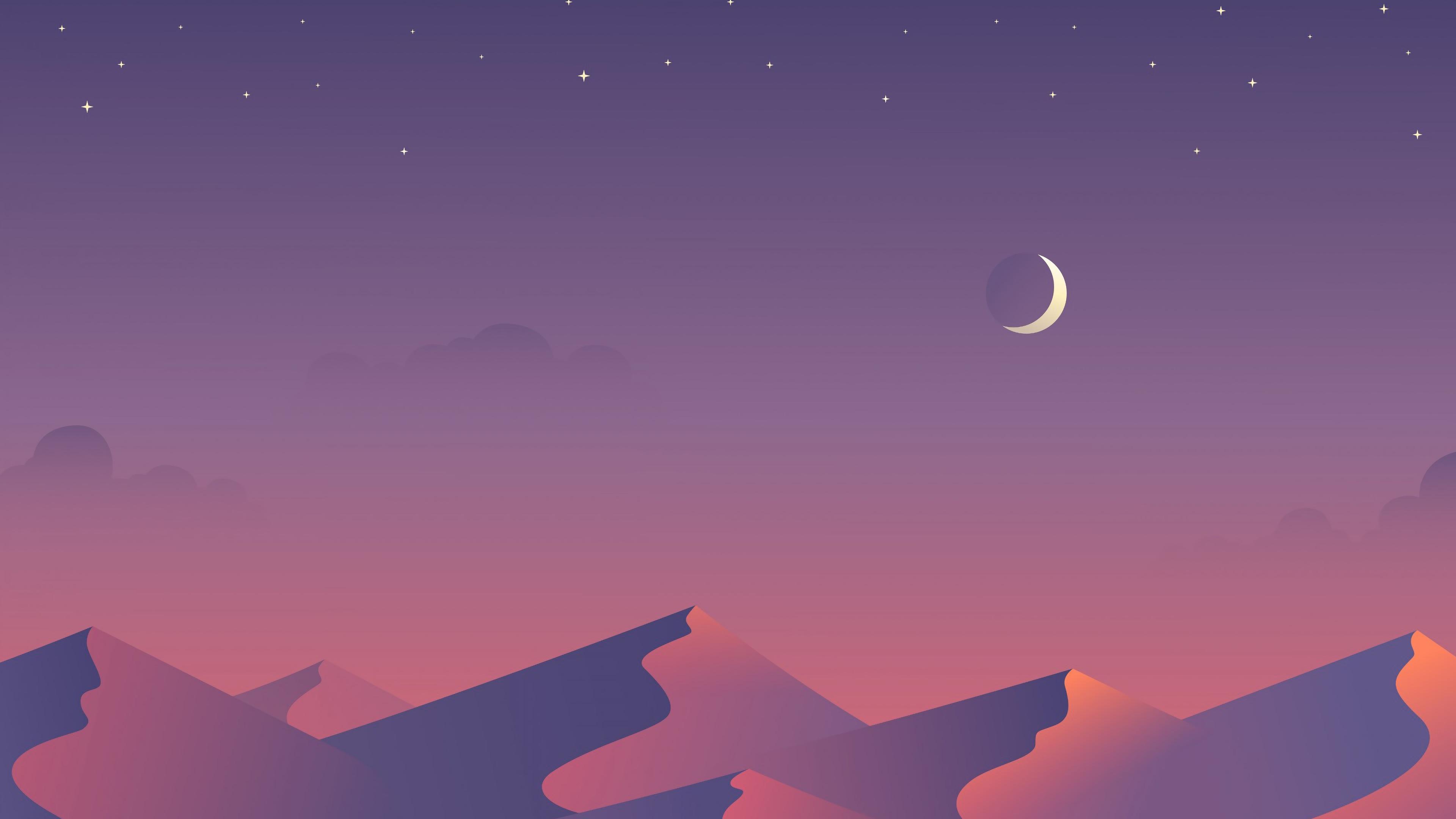 Minimalist Desert Landscape Night Moon 4K