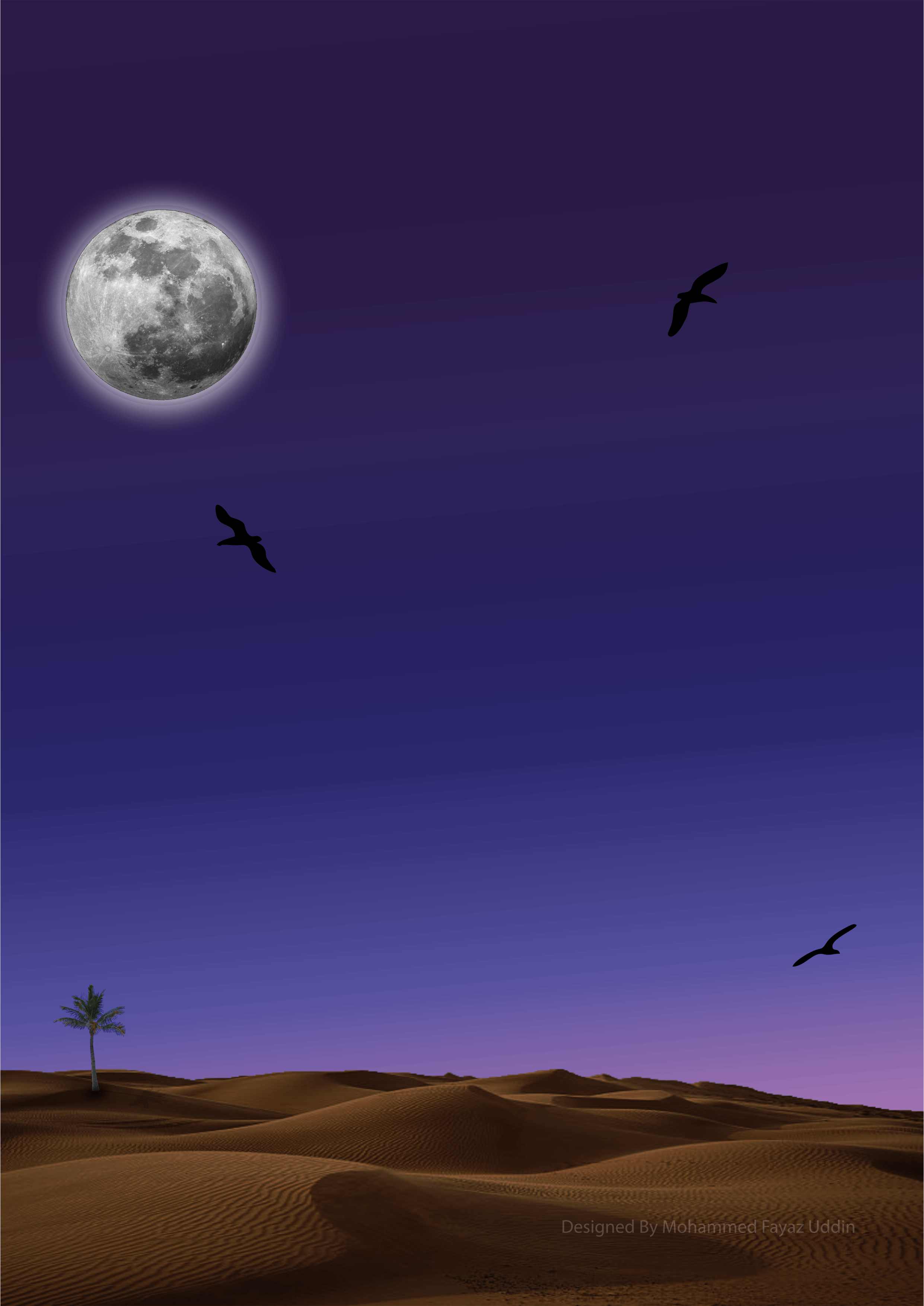Full Moon Desert Night Scene HD Wallpaper For Mobiles. #full_moon