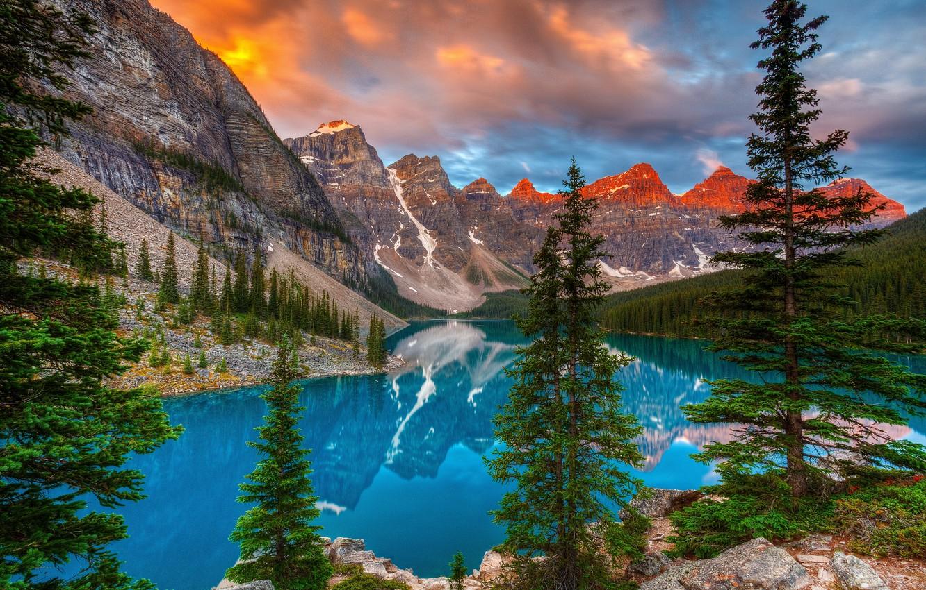 Wallpaper trees, mountains, lake, reflection, Canada, Albert, Banff