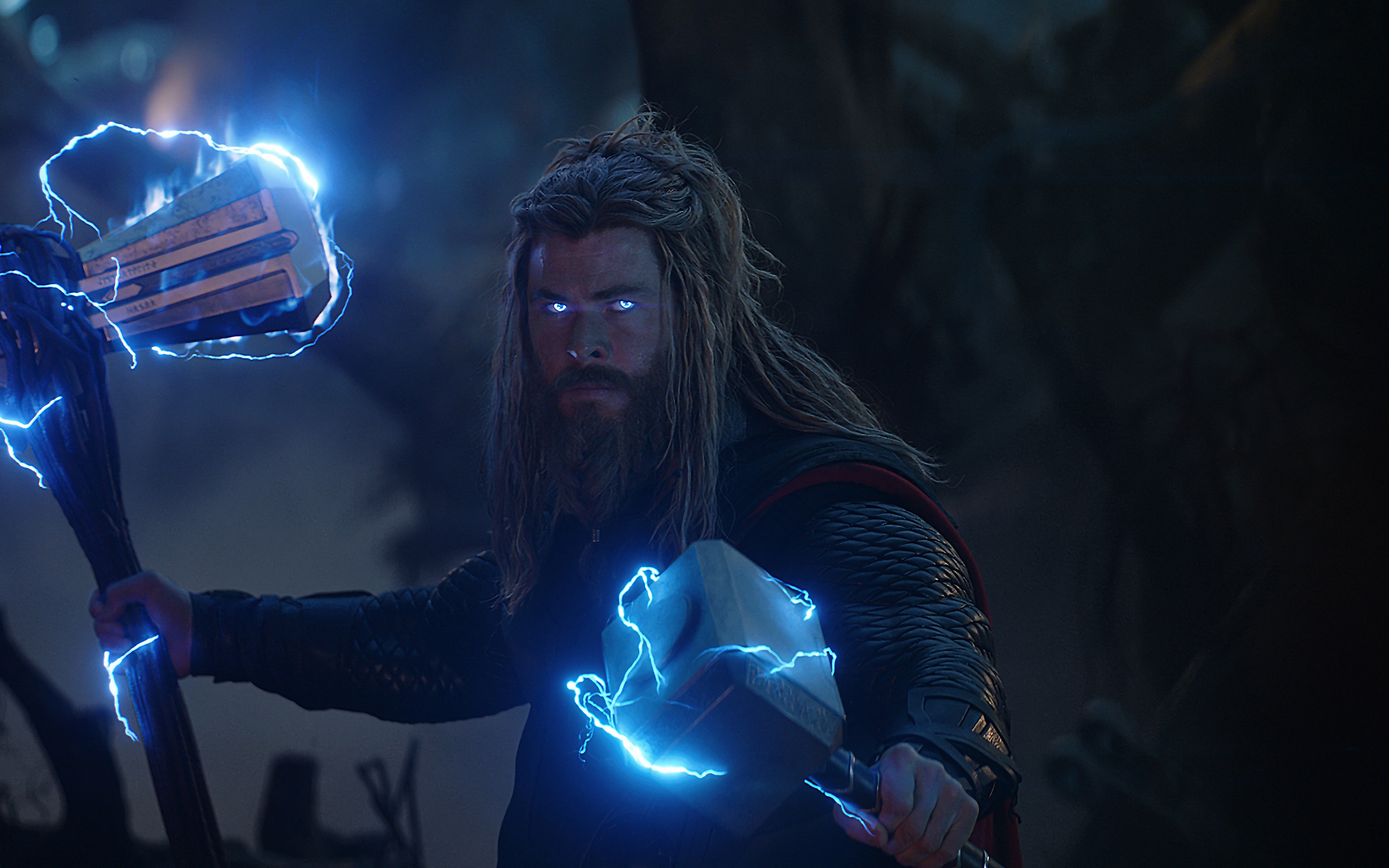 Avengers: Endgame Thor Stormbreaker Mjolnir Lightning 8K Wallpaper