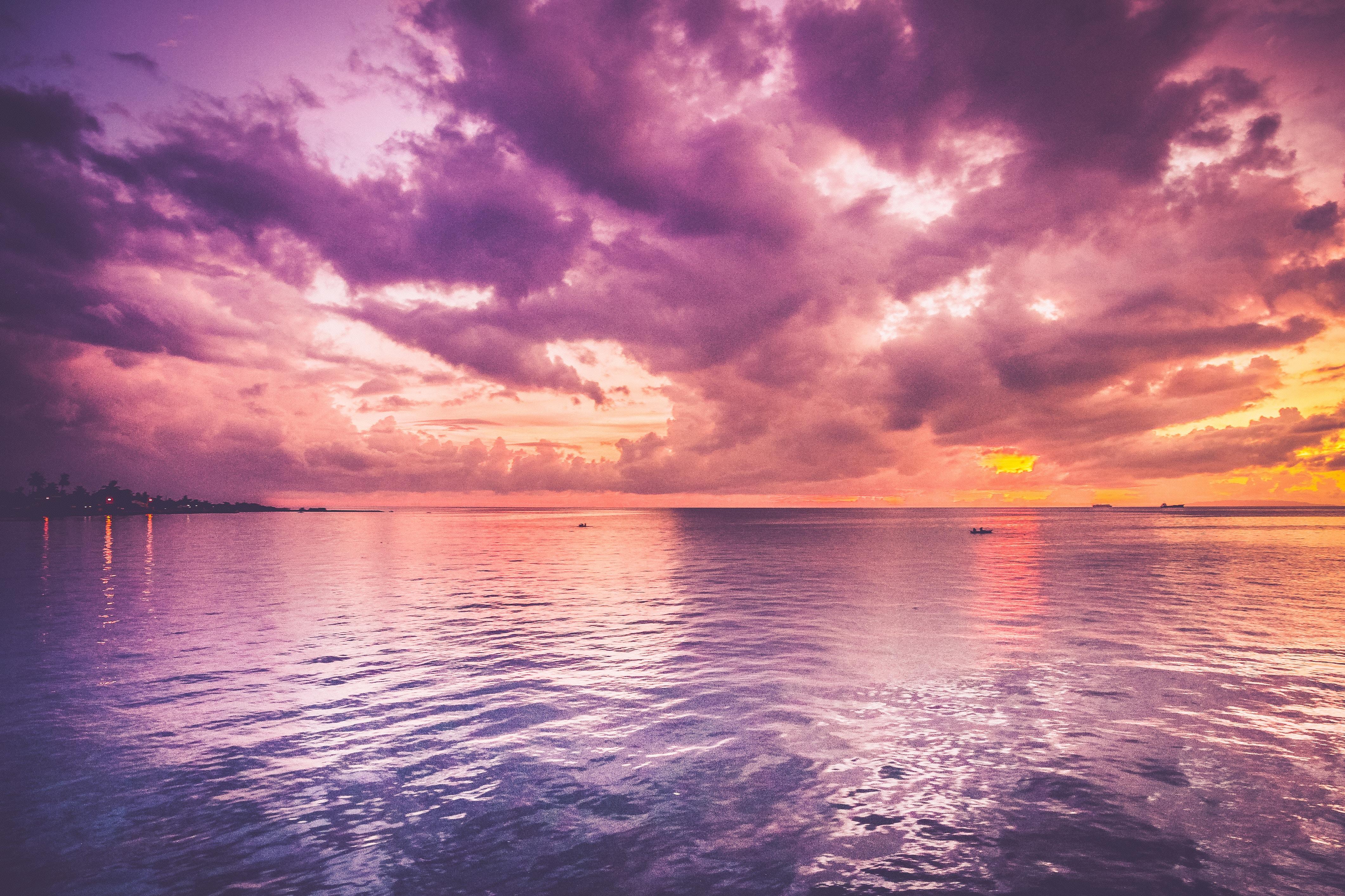 Beautiful Purple Sea And Pink Horizon Sunrise, HD Nature, 4k