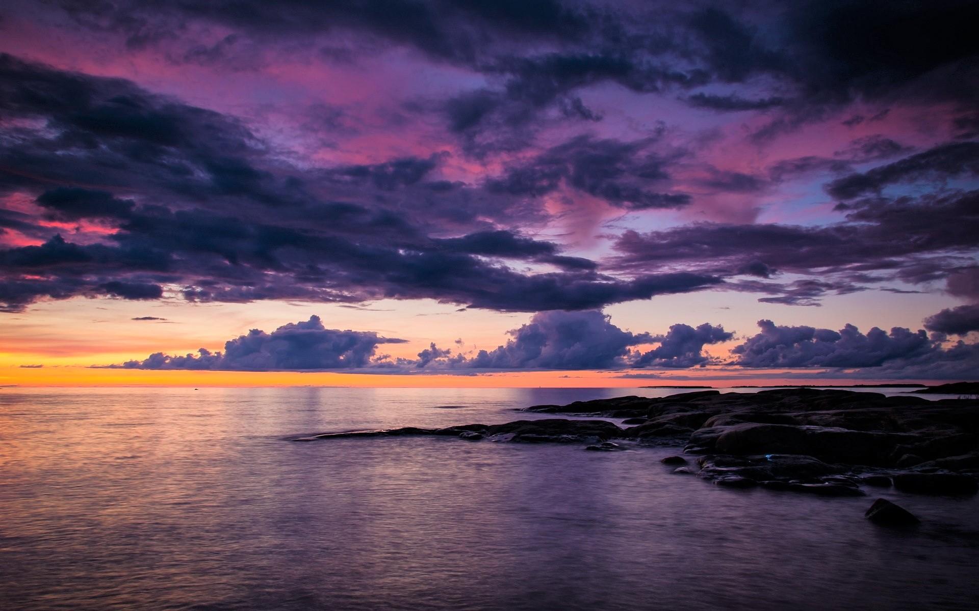 Purple, Cloud, Horizon, Sunset, Ocean, Earth, Sea, Rock