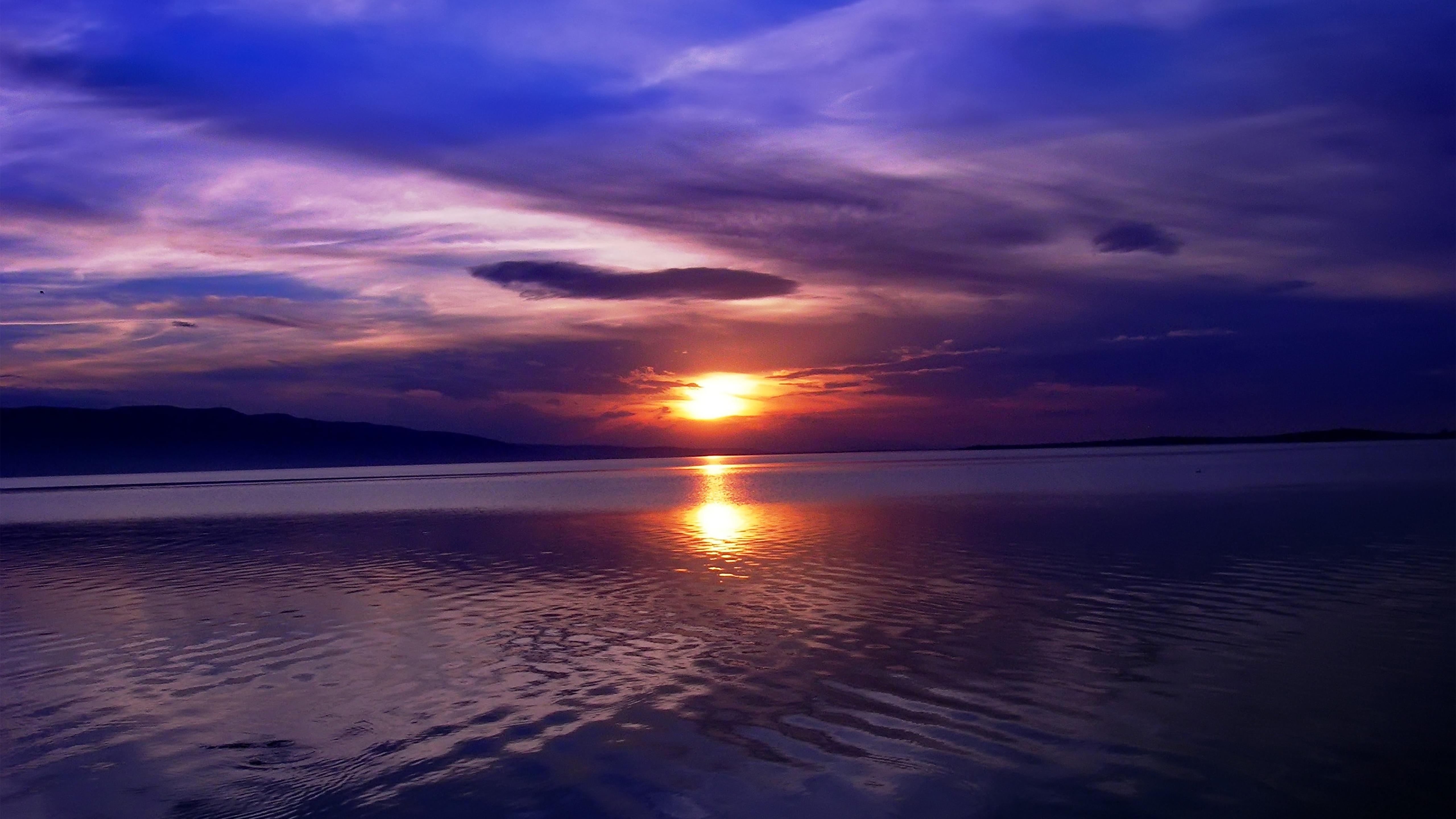 Purple Lake Clouds Sunlight HD wallpaper