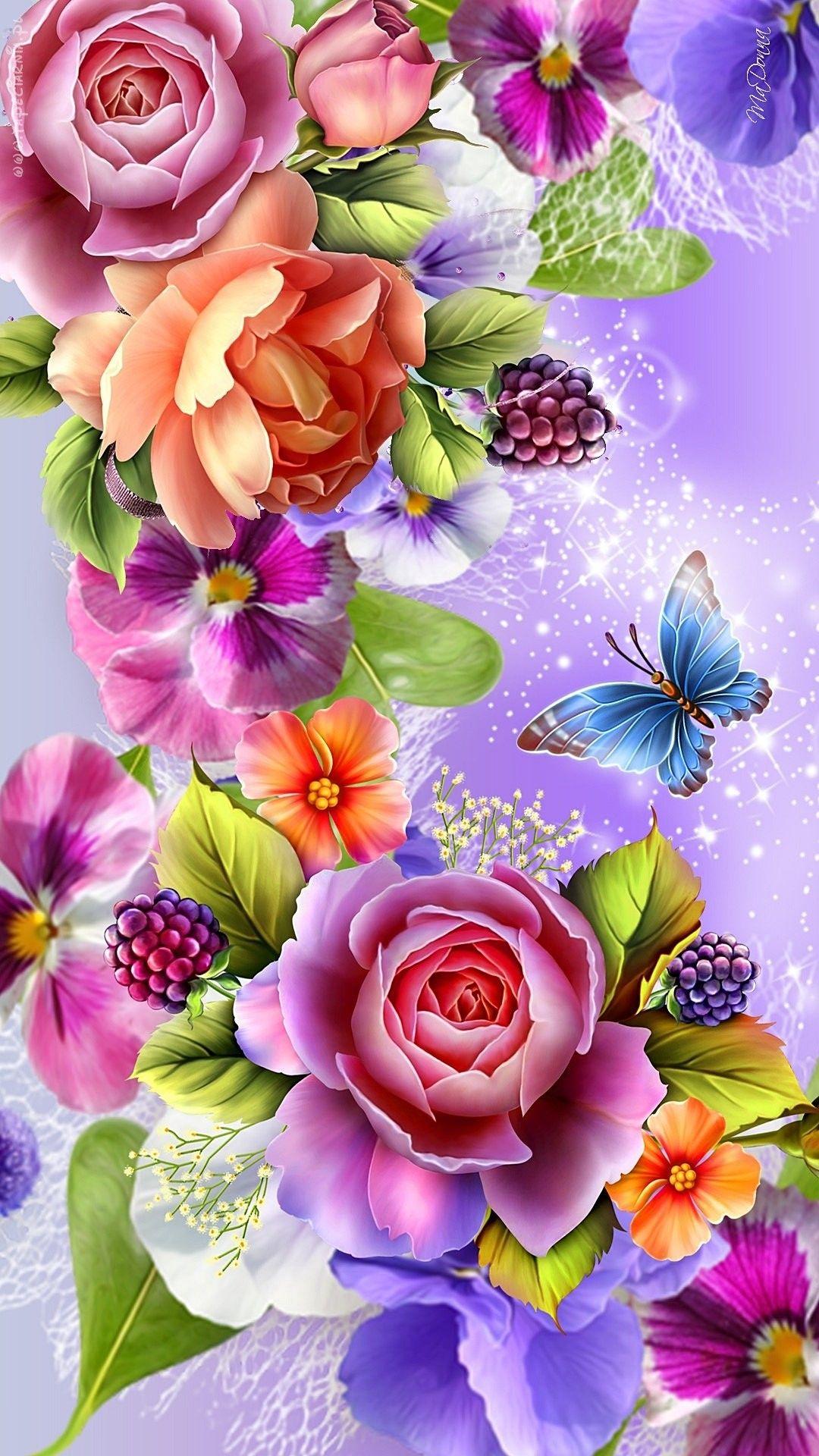 Fantasztikus színes art virágok. Wallpaper. By Artist Unknown
