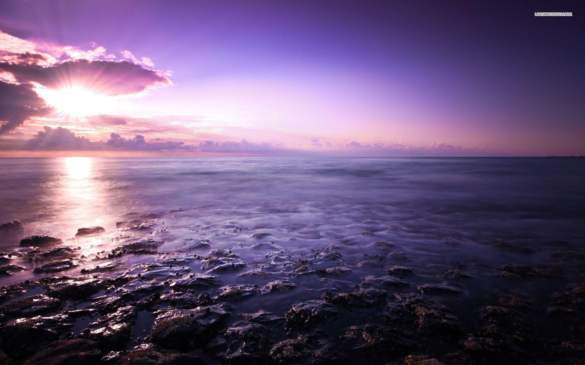 Purple Ocean Stones & Sunset wallpaper. Purple Ocean Stones
