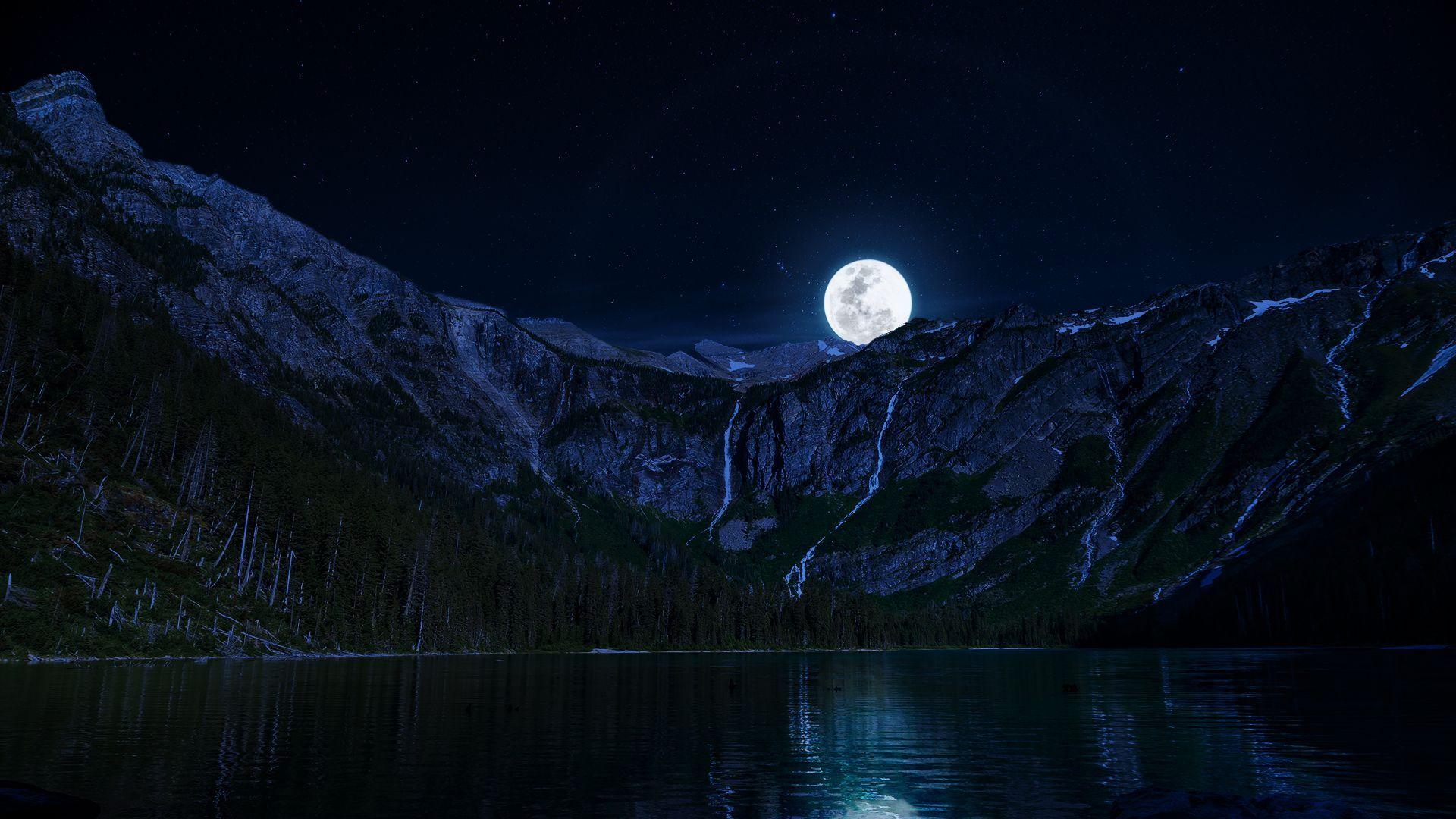 Moon Mountain Lake Wallpaper
