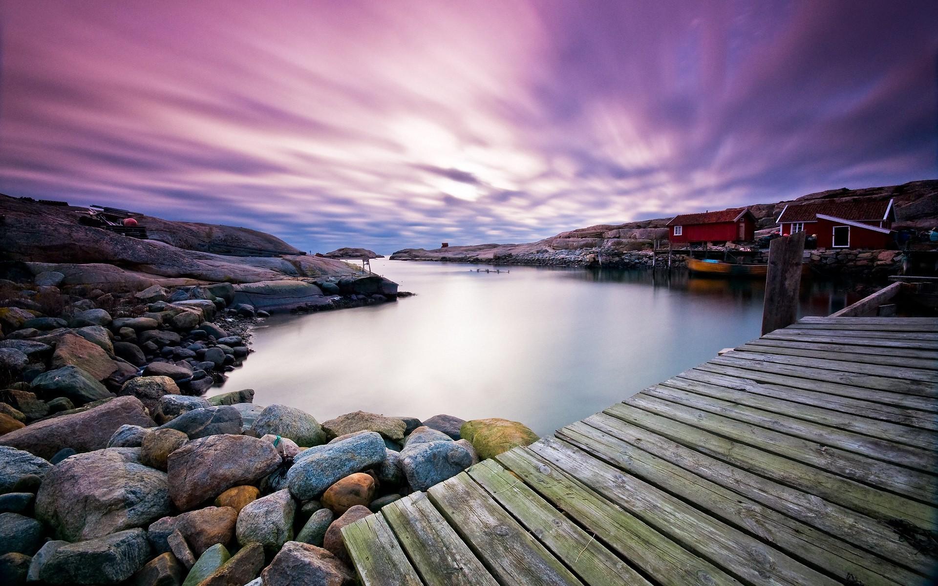 stones, Lake, Long Exposure, Sweden, Bridge, Wood, Evening, Villages