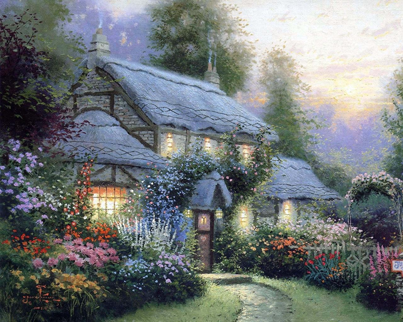 Wallpaper Thomas Kinkade juliannes cottage Pictorial art