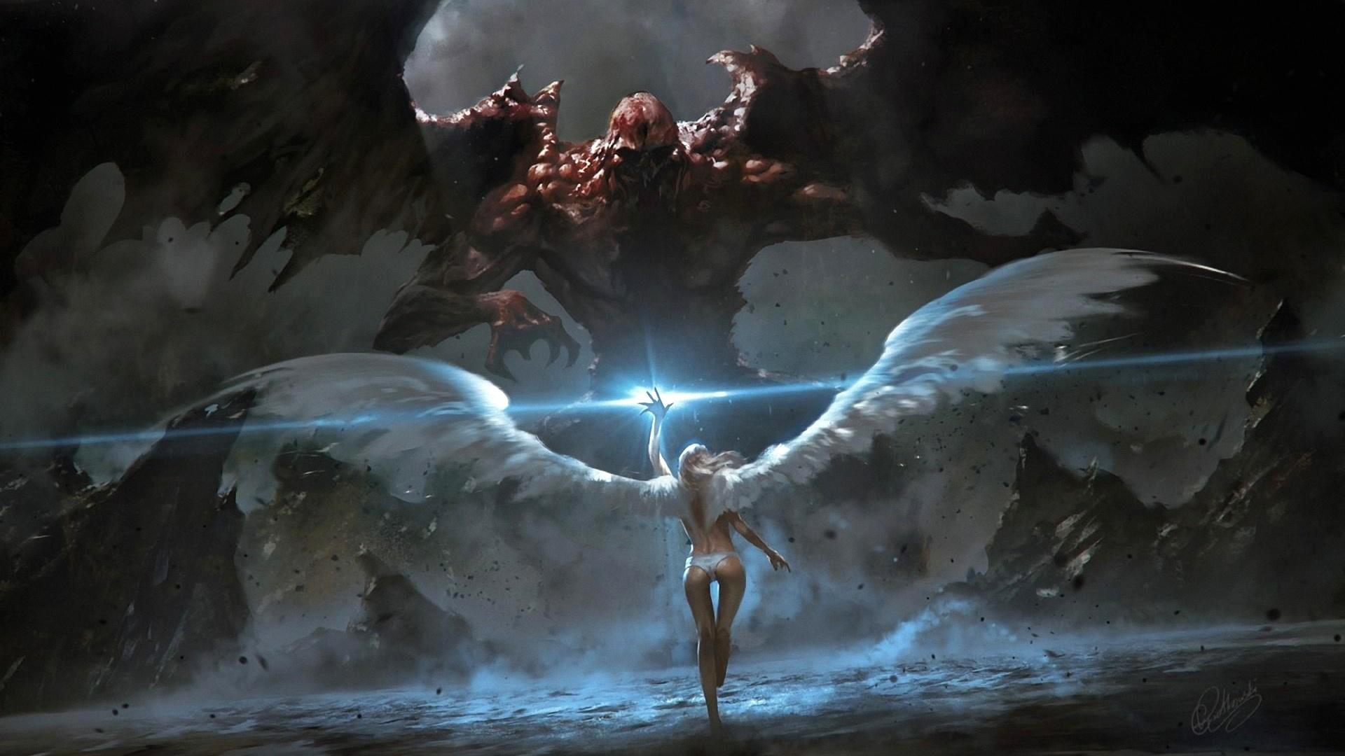 Full HD Wallpaper demon darkness angel light battle, Desktop