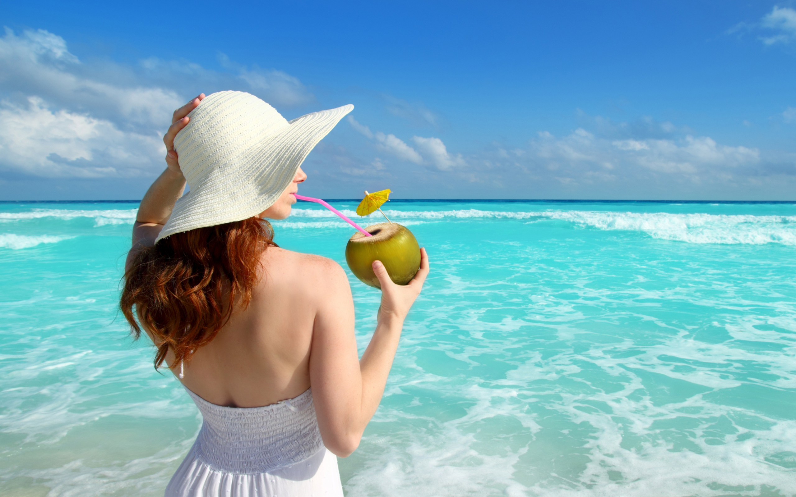 Summer Beach Ocean Girl Cocktail Woman Wallpaper and Free
