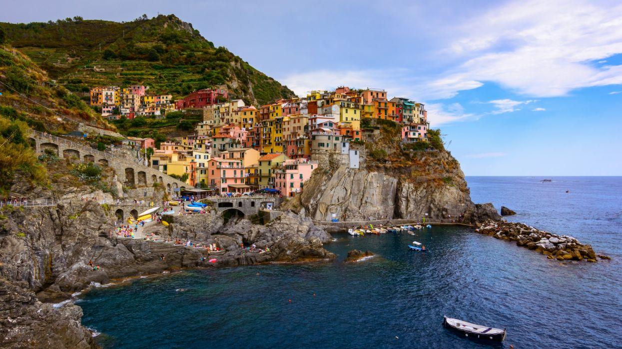 Italy Sea Coast Houses Crag Manarola Cinque Terre Ligurian Sea