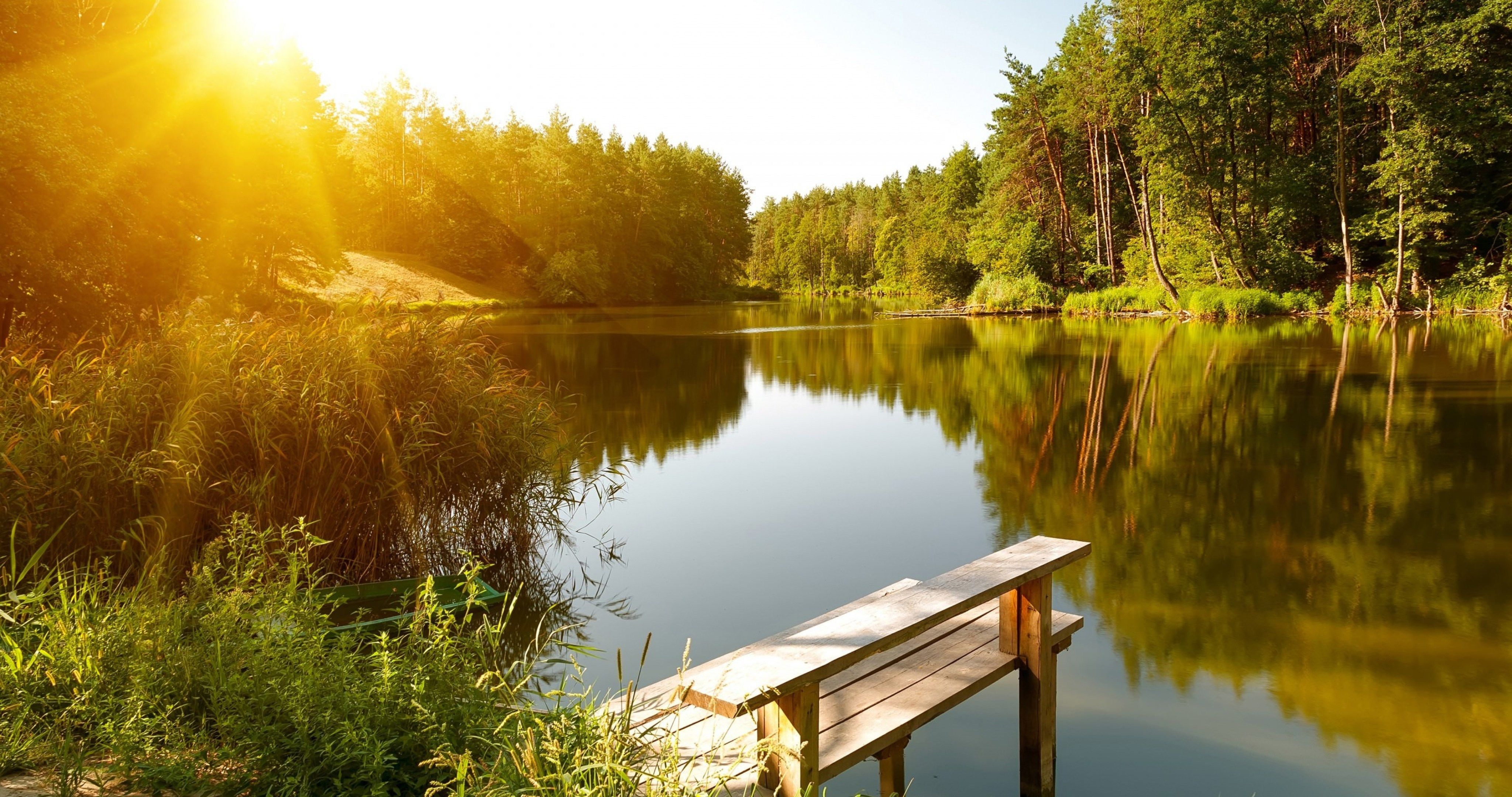 summer river landscape 4k ultra HD wallpaper. Forest lake