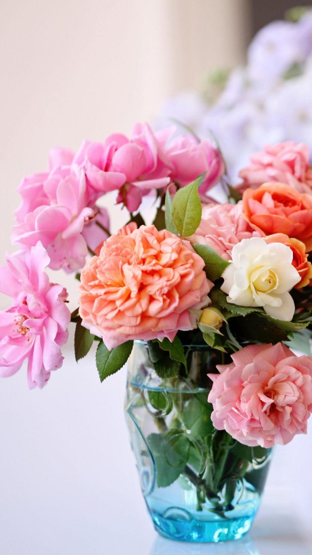 Download Wallpaper 1080x1920 roses, flowers, garden, flower, vase