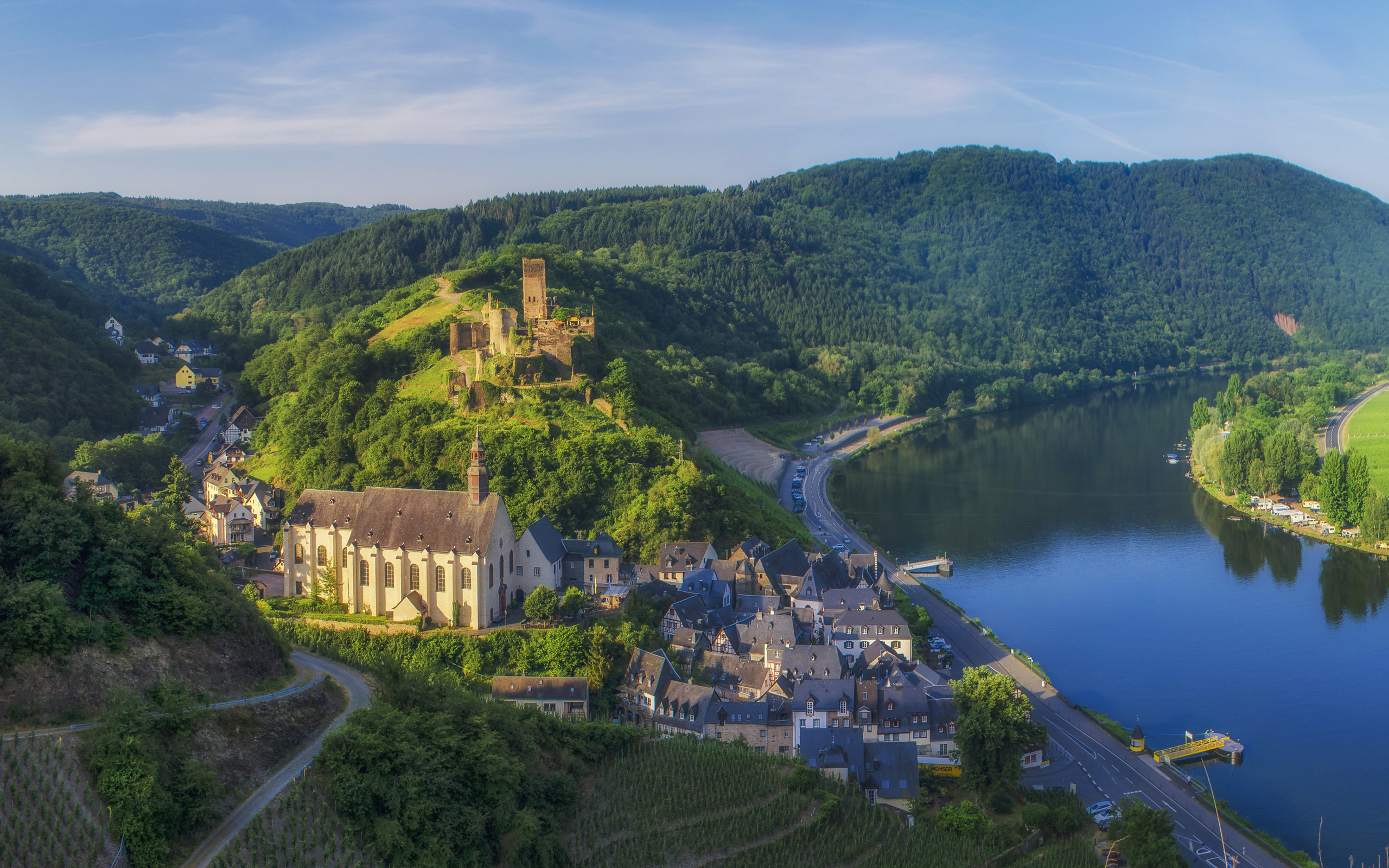 Download wallpaper Beilstein, summer, river, panorama, Germany