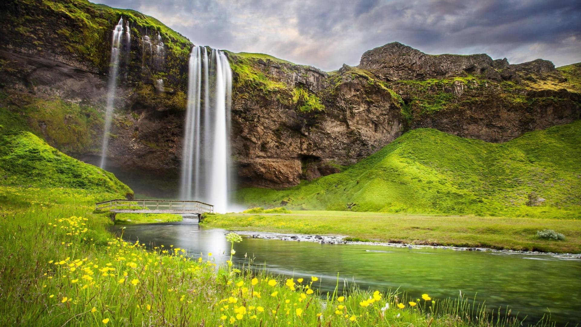 Waterfall River Summer Landscape 1920 x 1080 Download Close
