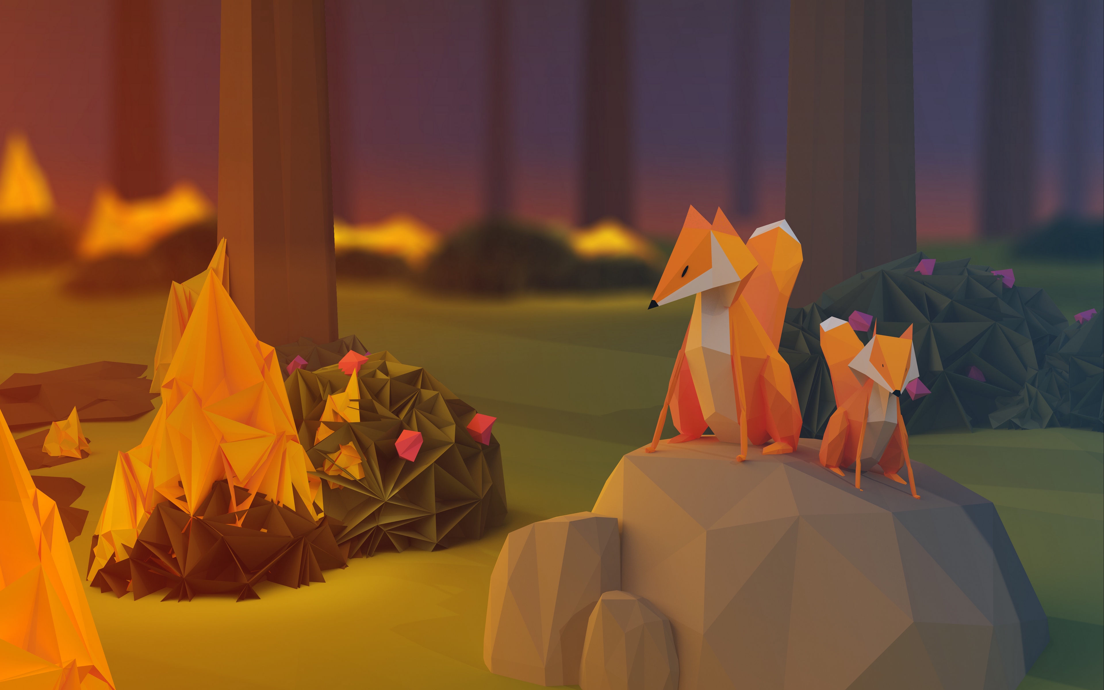 Origami Foxes [3840 x 2400]