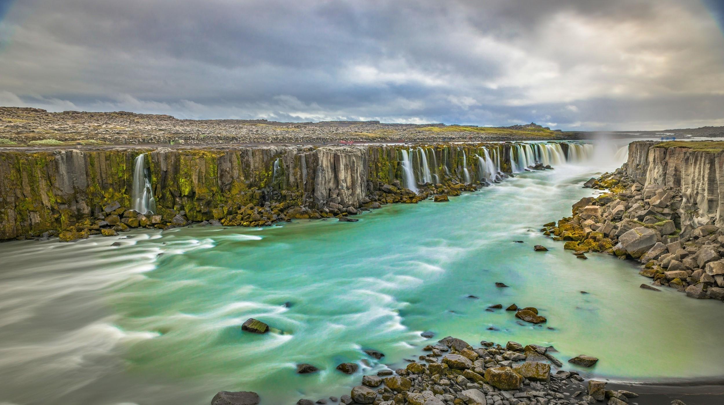 nature landscape waterfall iceland canyon clouds mist summer