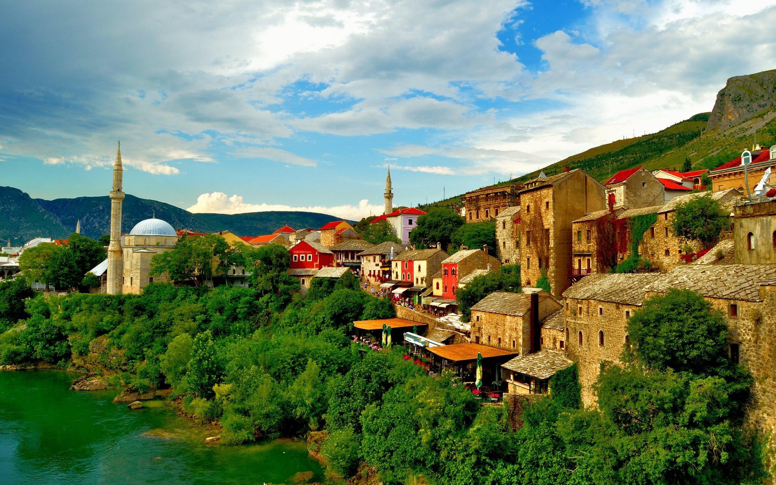 Download wallpaper Mostar, Neretva River, summer, river, Bosnia