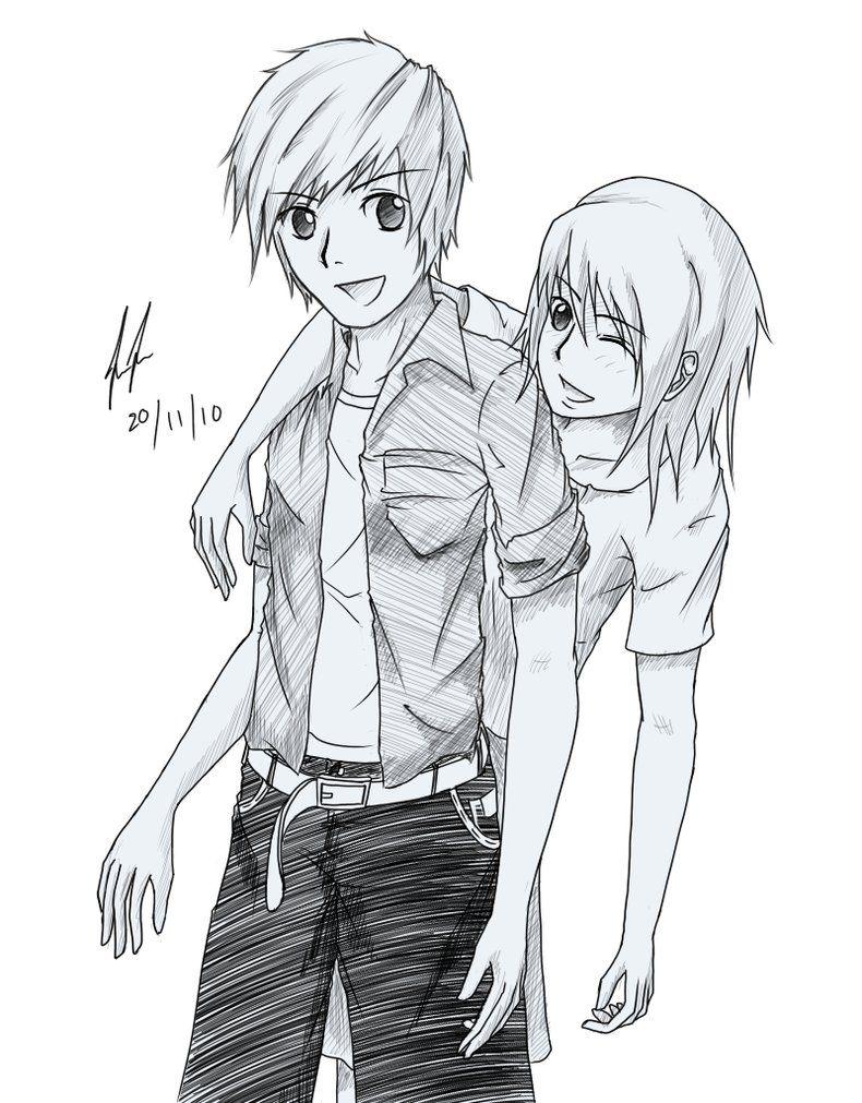 image For > Anime Girl And Boy Holding Hands Drawing. Besties