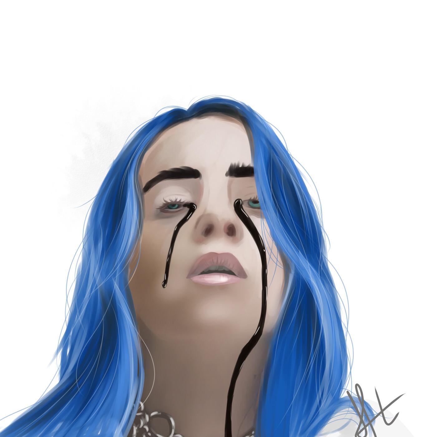 Billie Eilish, black tears for when's the party's over