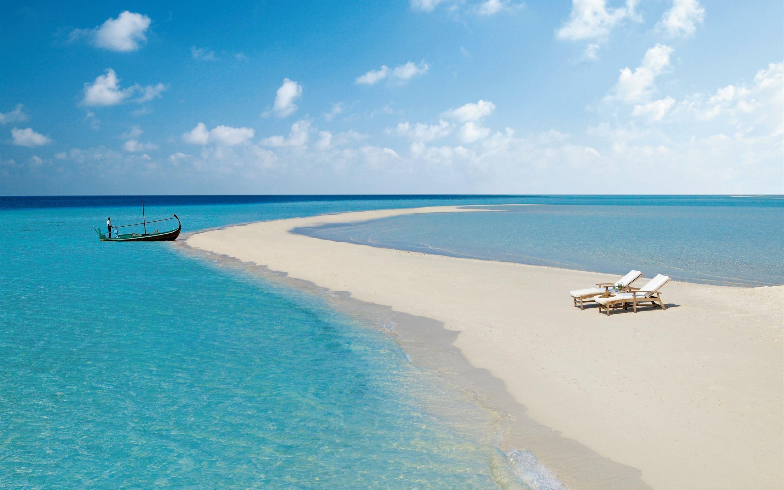 Wallpaper Maldives, beach, sea, chairs 2560x1600 HD Picture, Image
