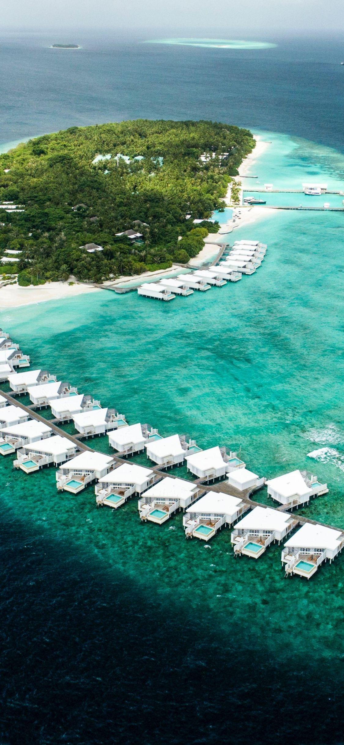 Maldives, aerial view, island, resort, sea, 1125x2436 wallpaper