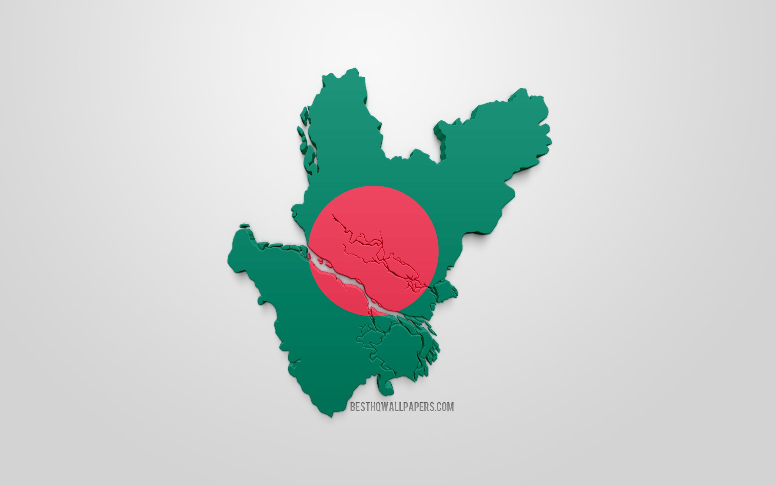 Download wallpaper Dhaka map silhouette, 3D flag of Dhaka, 3D art
