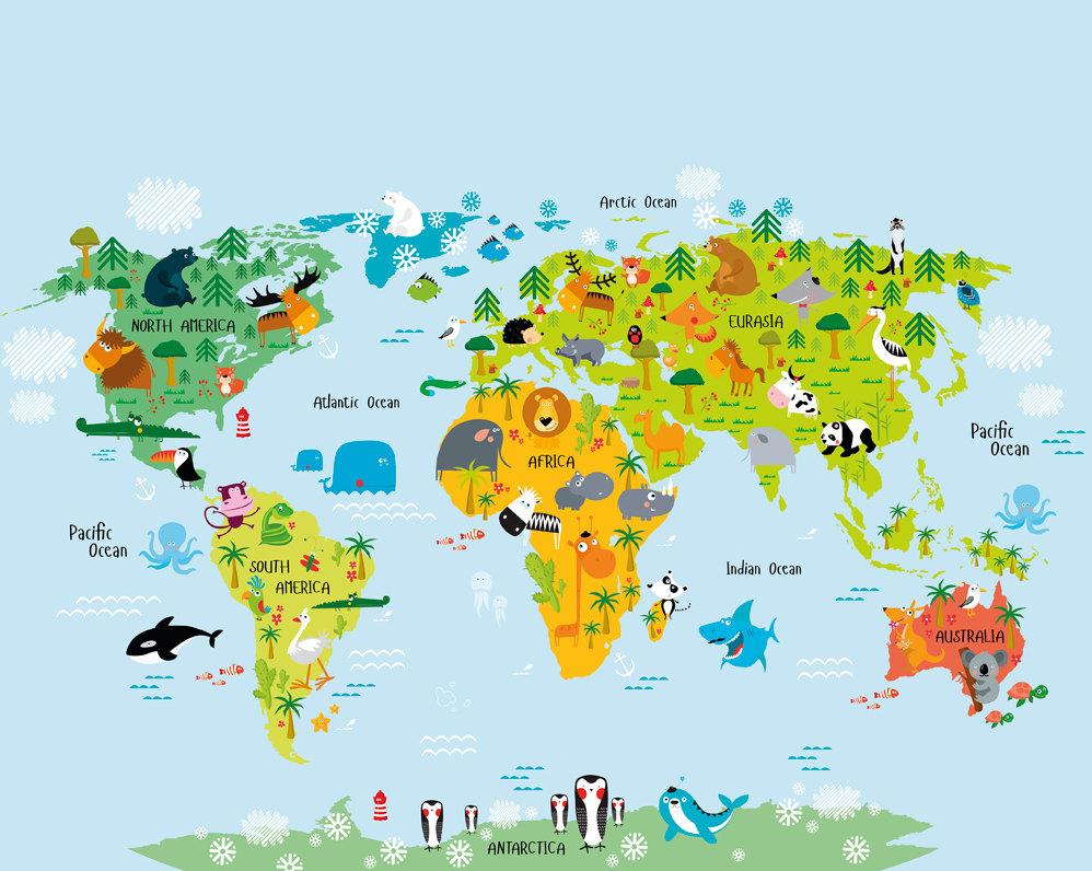 Children's World Map Wallpaper Mural Educational World