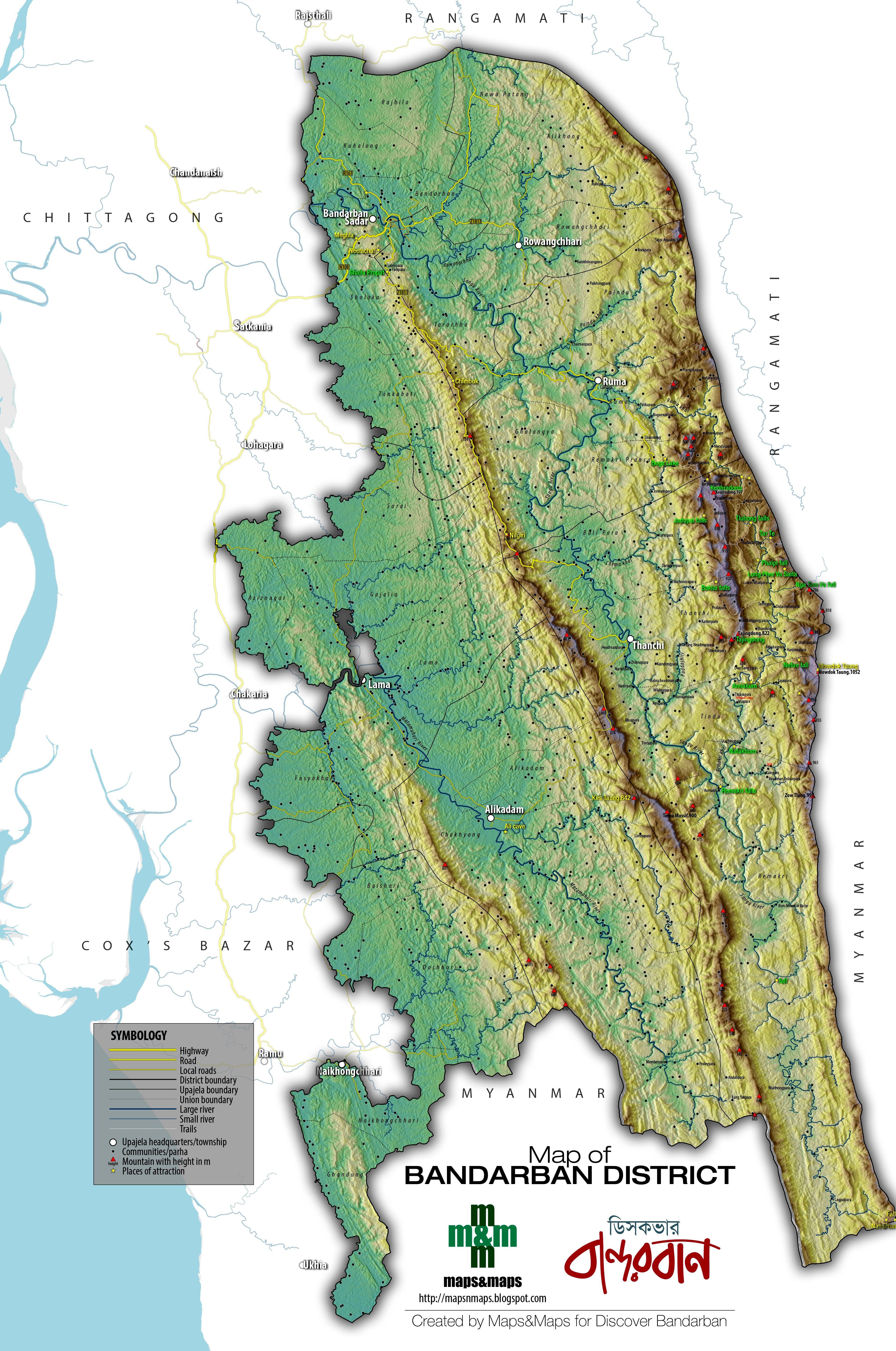 Map of Bandarban District, Bangladesh