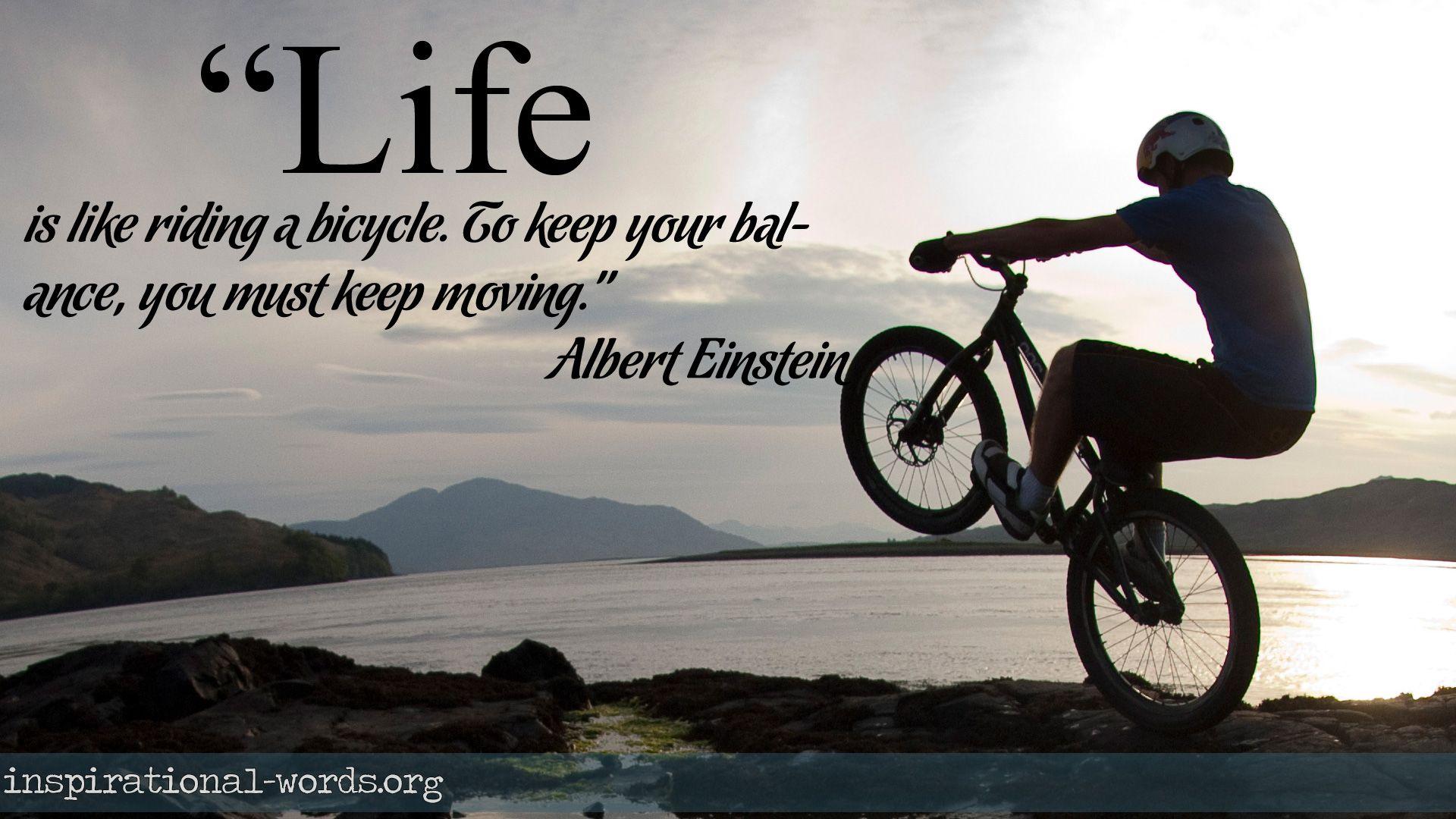 Inspirational Wallpaper Quote by Albert Einstein “Life is like riding a bicycle. To keep your. Funny quotes for instagram, Motorcycle quotes funny, Bicycle quotes