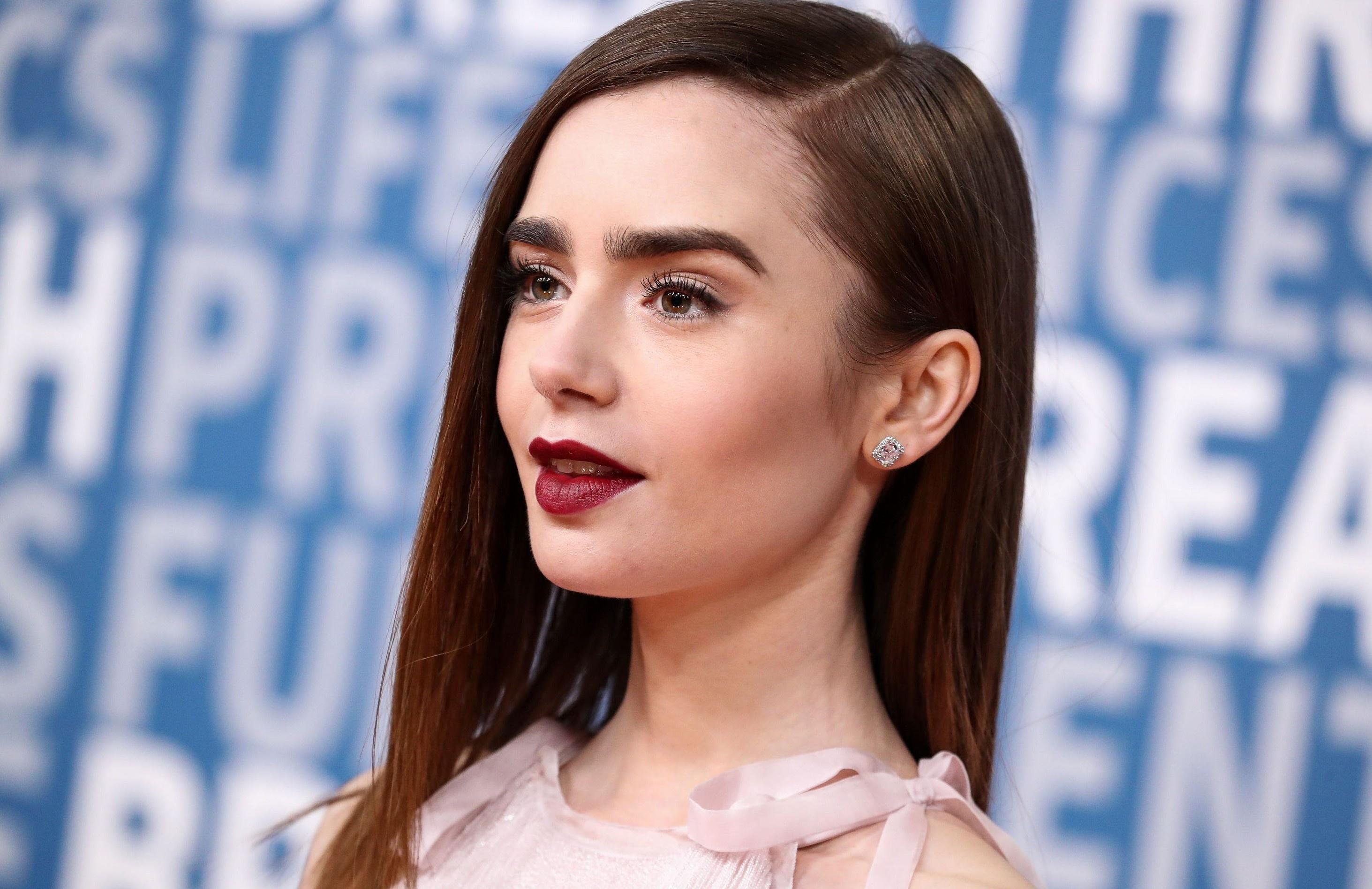 Lily Collins, English, Lipstick, Actress, Face, Brunette