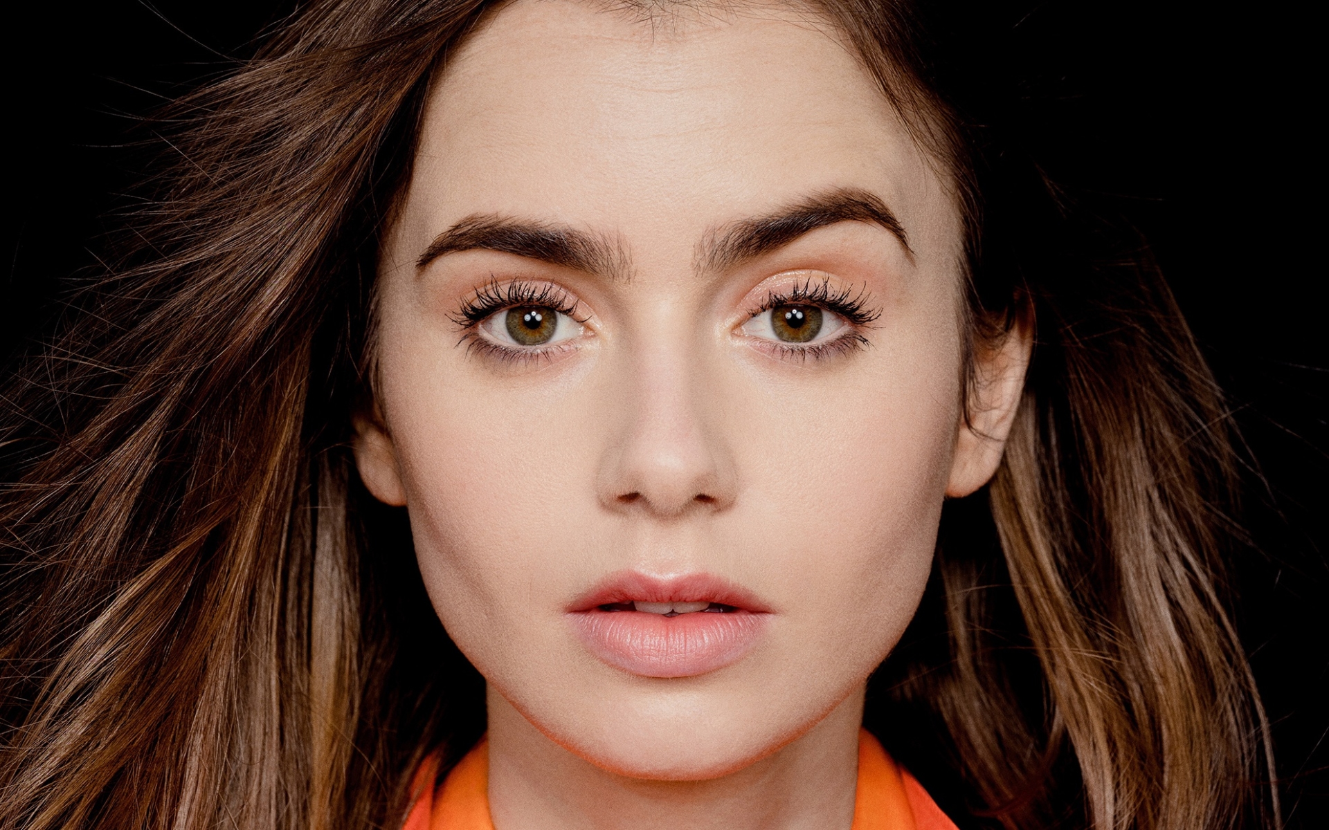 Wallpaper of Actress, Brunette, English, Lily Collins, Stare