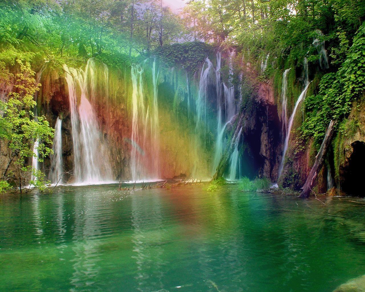 Rainbow Waterfall. Waterfall, nature, rainbow, sky, trees, waterfall. Rainbow waterfall, Beautiful rainbow, Waterfall