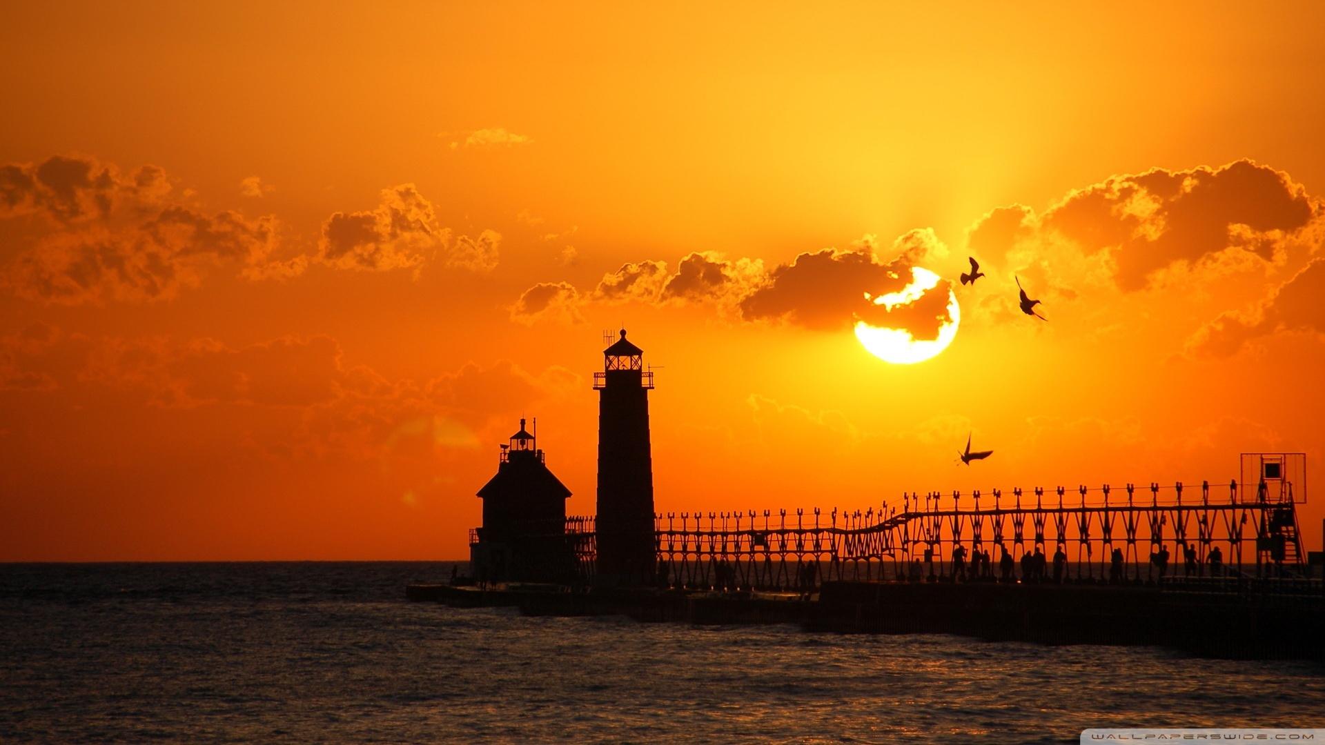 Lighthouse At Sunset Ultra HD Desktop Background Wallpaper for 4K