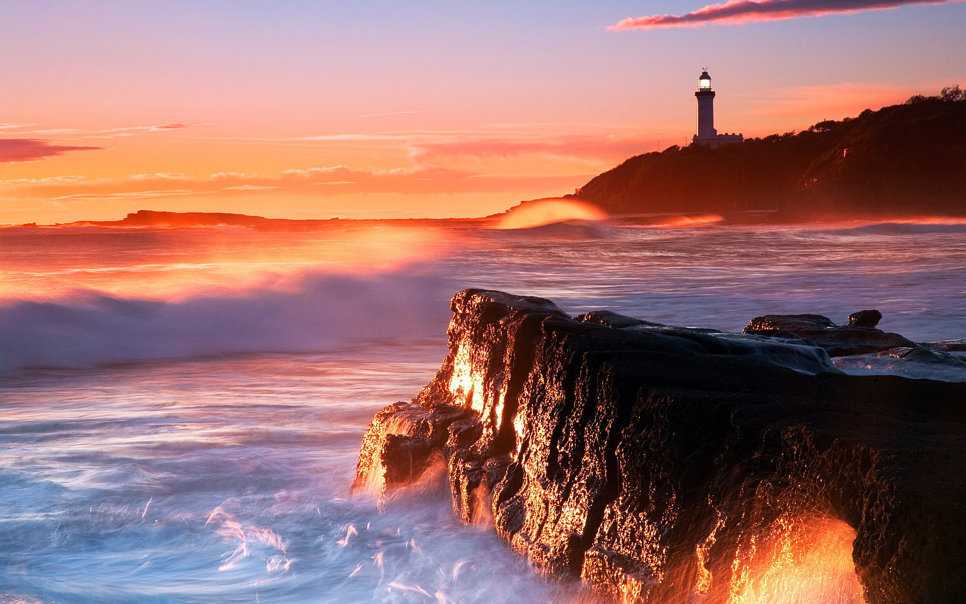 Coast Lighthouse Sunset wallpaperx1200