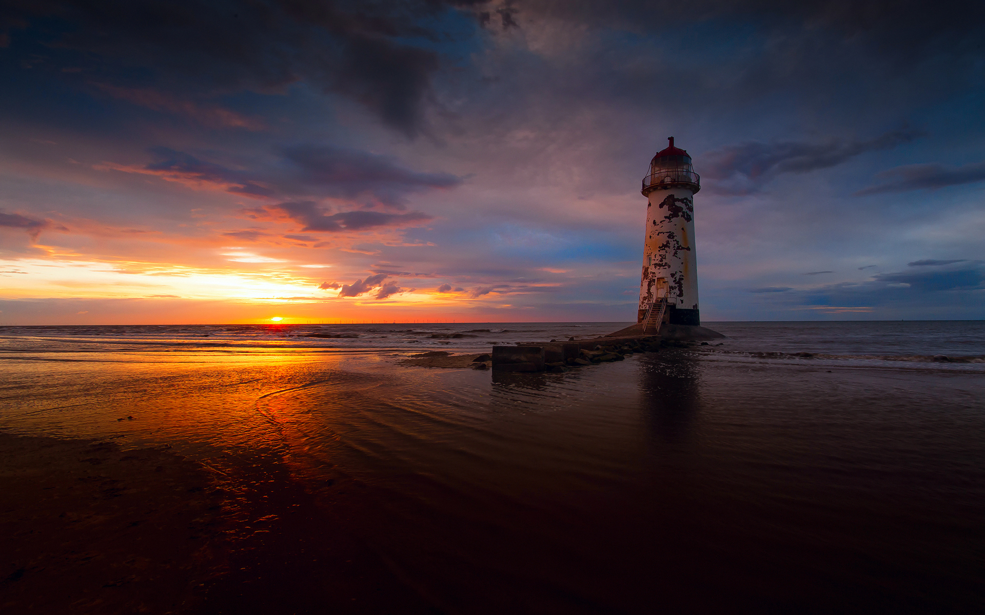 Lighthouse Sea and Sunset Wallpaper