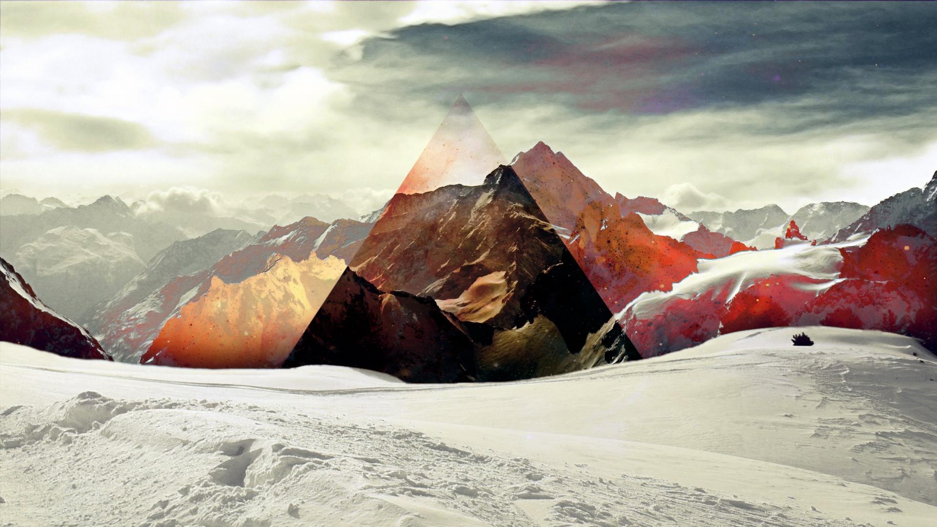 Abstract mountains snow galaxies triangles Wallpaper