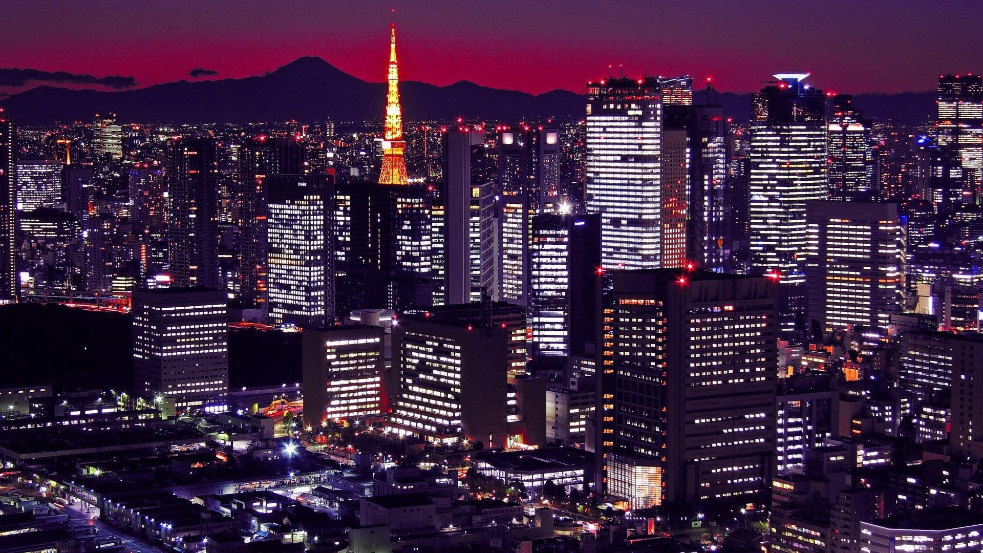 HD wallpaper: high rise buildings, japan, tokyo, night, city