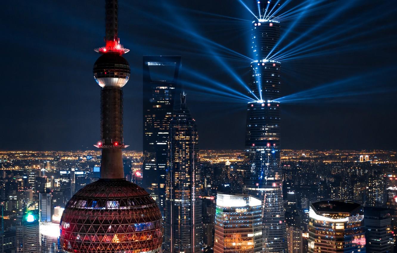 Wallpaper city, lights, China, Shanghai, night, buildings
