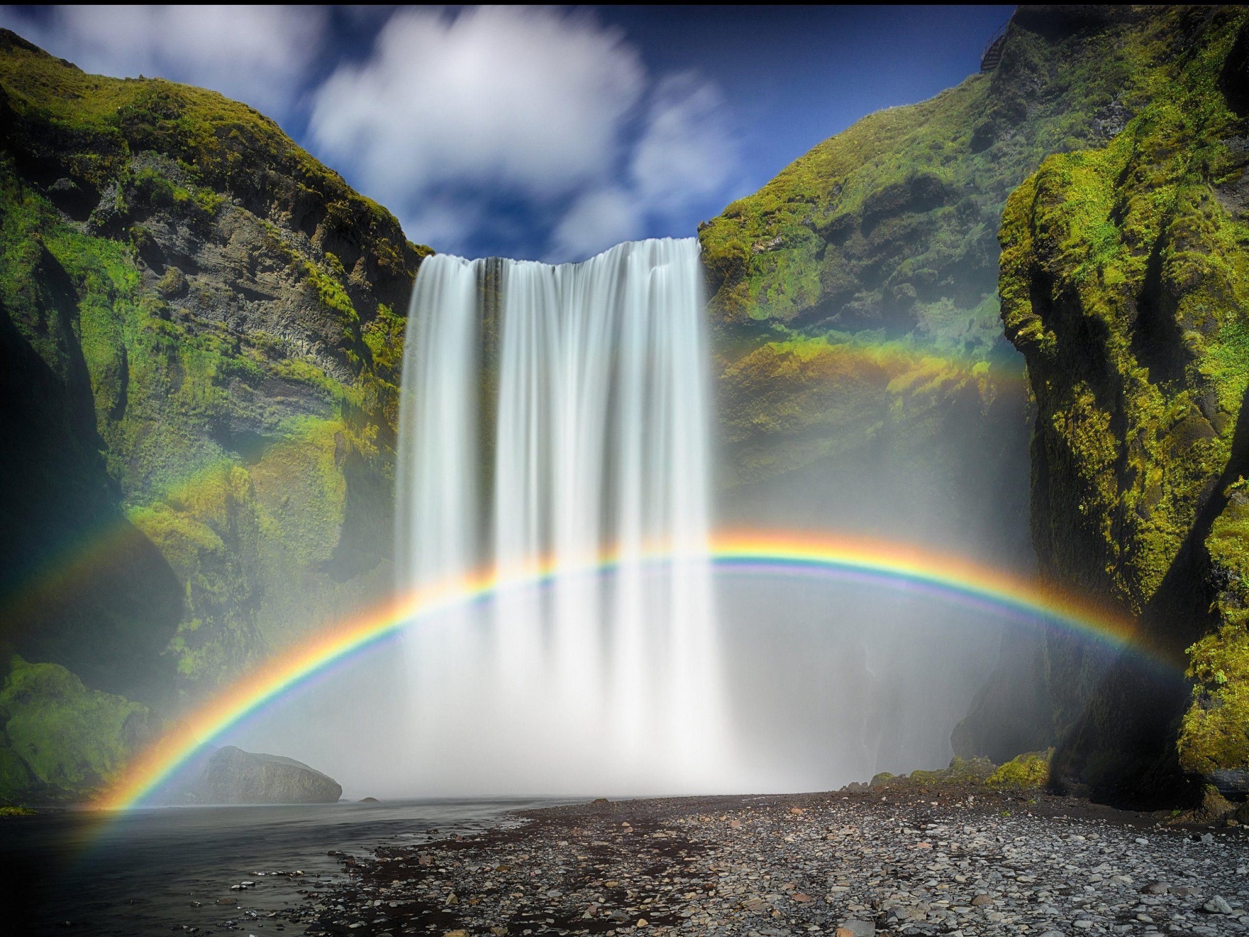 Rainbow and Waterfalls Desktop Wallpaper