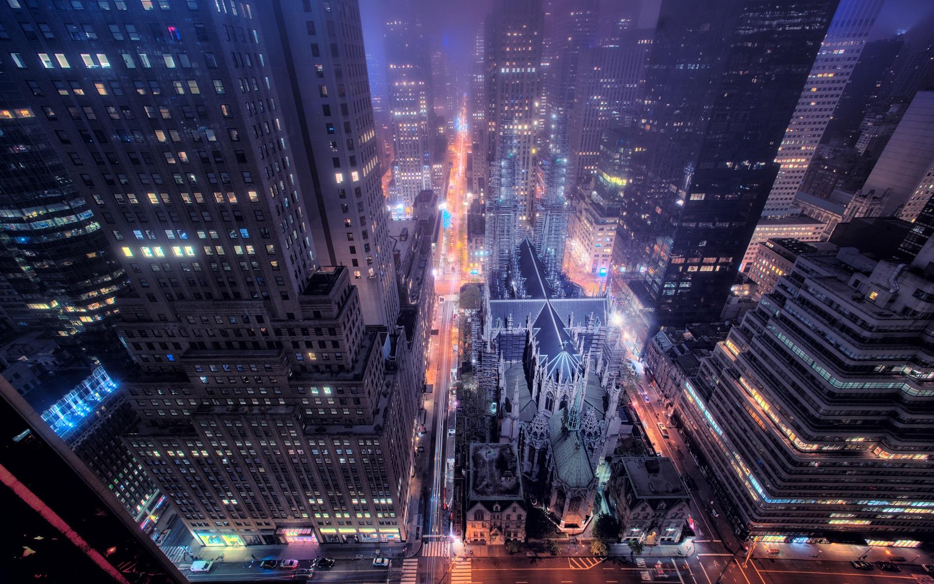 Wallpaper New York city night view, street, buildings, skyscrapers, lights, USA 1920x1200 HD Picture, Image