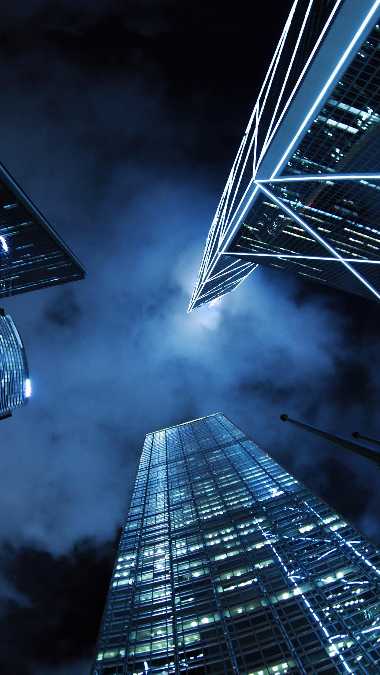 Dark Night City Look Up Modern Buildings Android Wallpaper free download