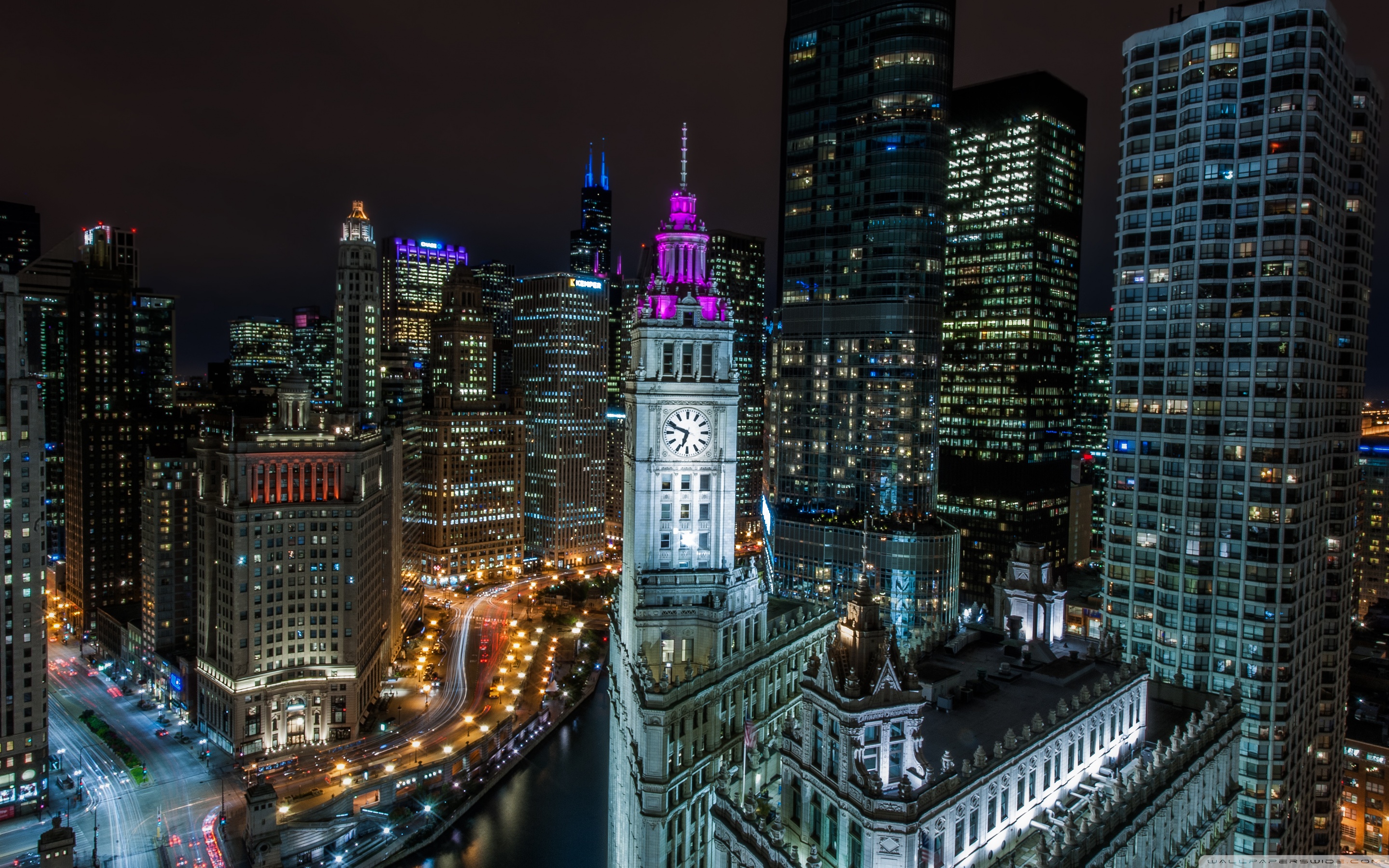 Chicago Buildings at Night ❤ 4K HD Desktop Wallpaper for 4K Ultra