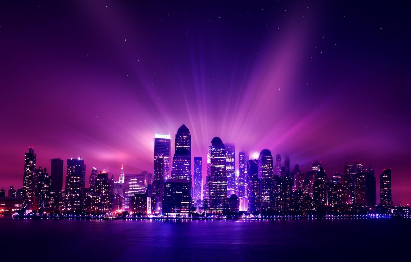 Wallpaper city, aurora, USA, night, new york, stars, purple, night