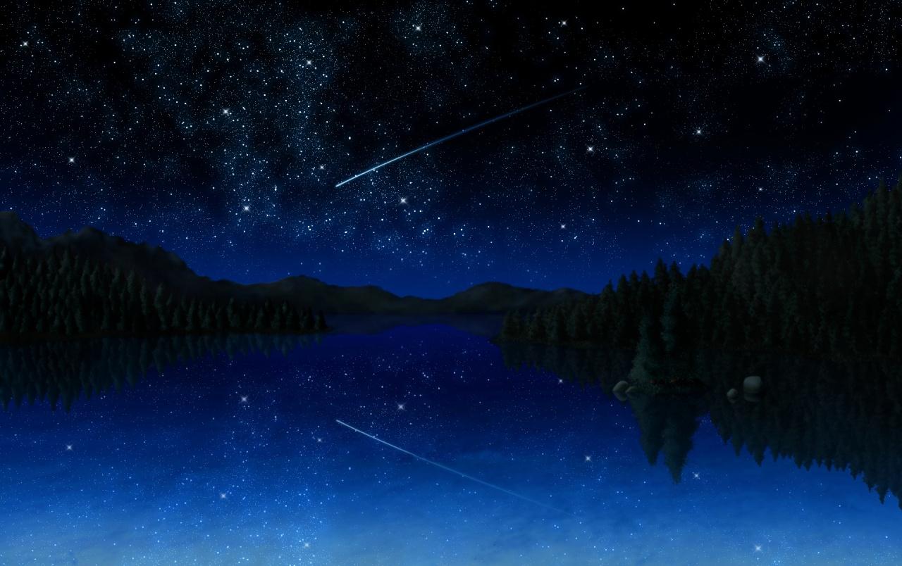 Stars Meteor Lake Forest Night wallpaper. Stars Meteor Lake Forest
