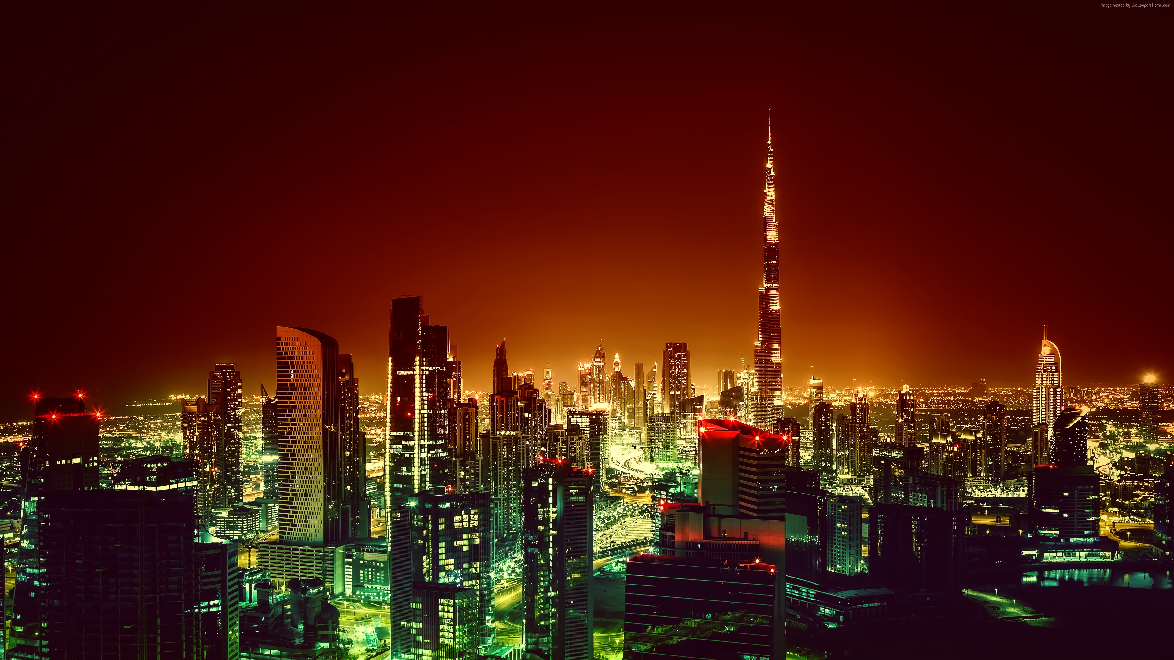 Wallpaper Burj Khalifa, Dubai, Cityscape, Night, 4K, Architecture