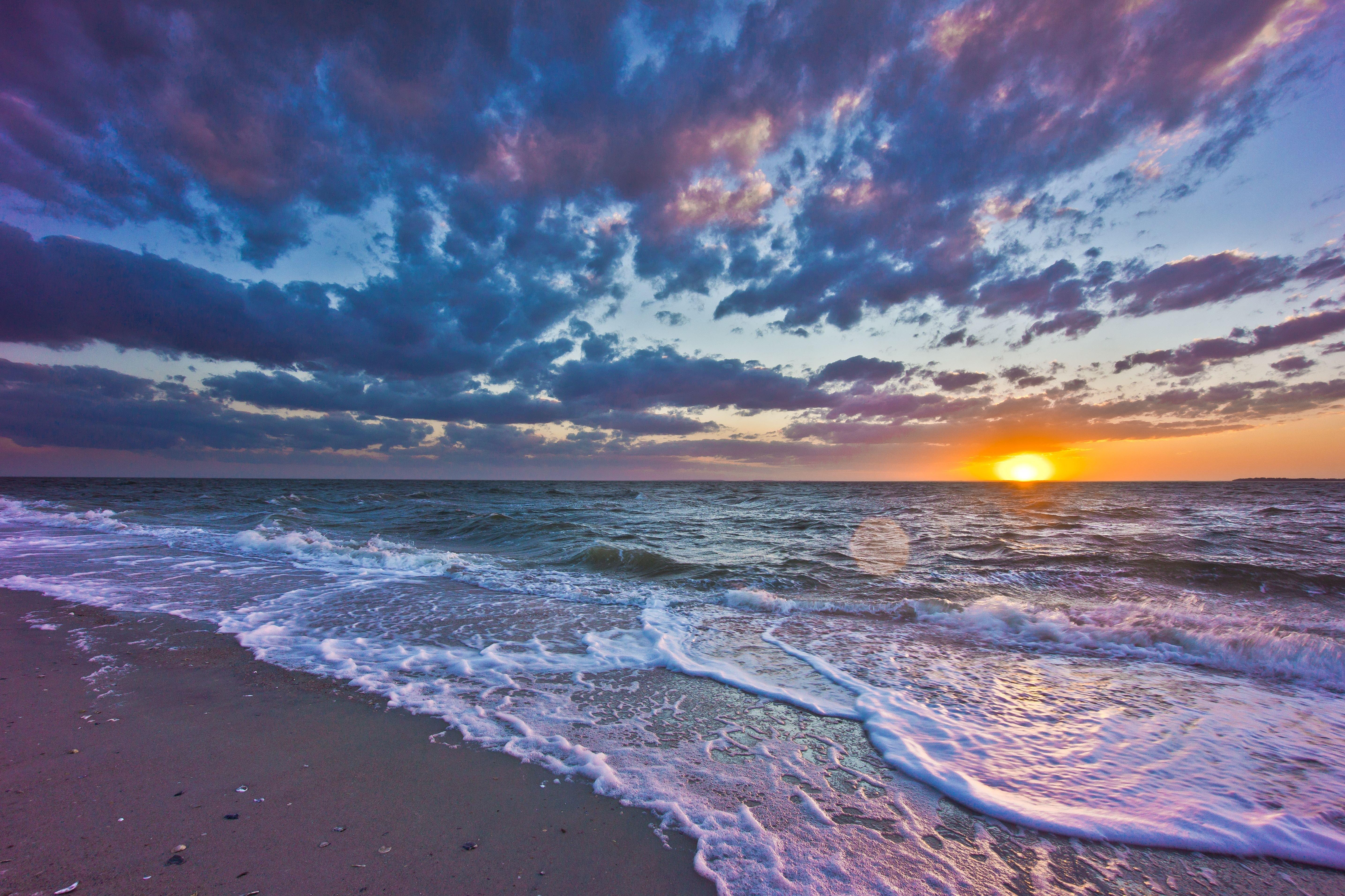Sunset sea waves coast landscape wallpaperx3825